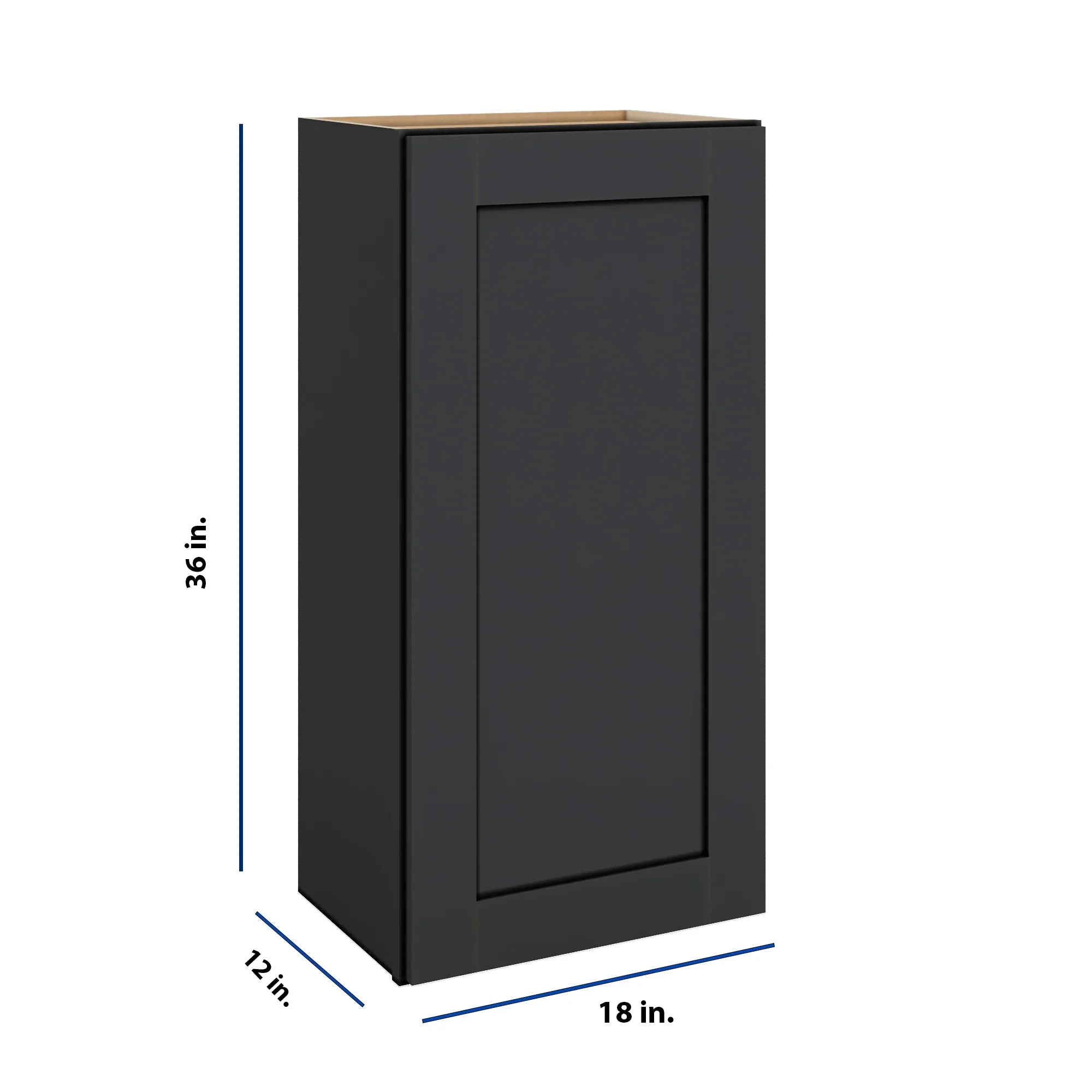 Modernform Cabinet Onyx Black Shaker 18" W X 36" H X 12" D Single Door Wall Cabinet