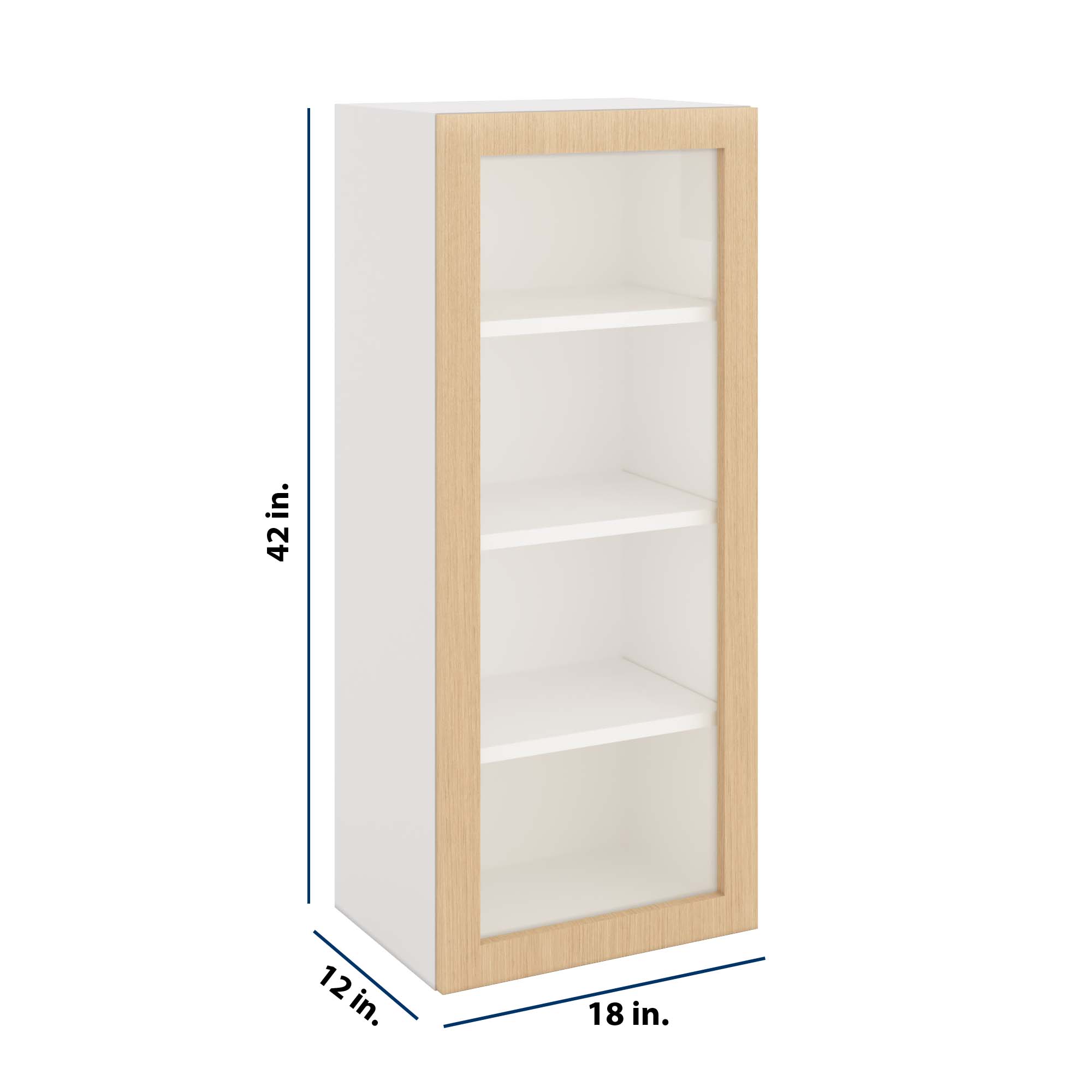 Modernform Cabinet Natural Oak 18" W X 42" H X 12" D Single Glass Door Wall Cabinet