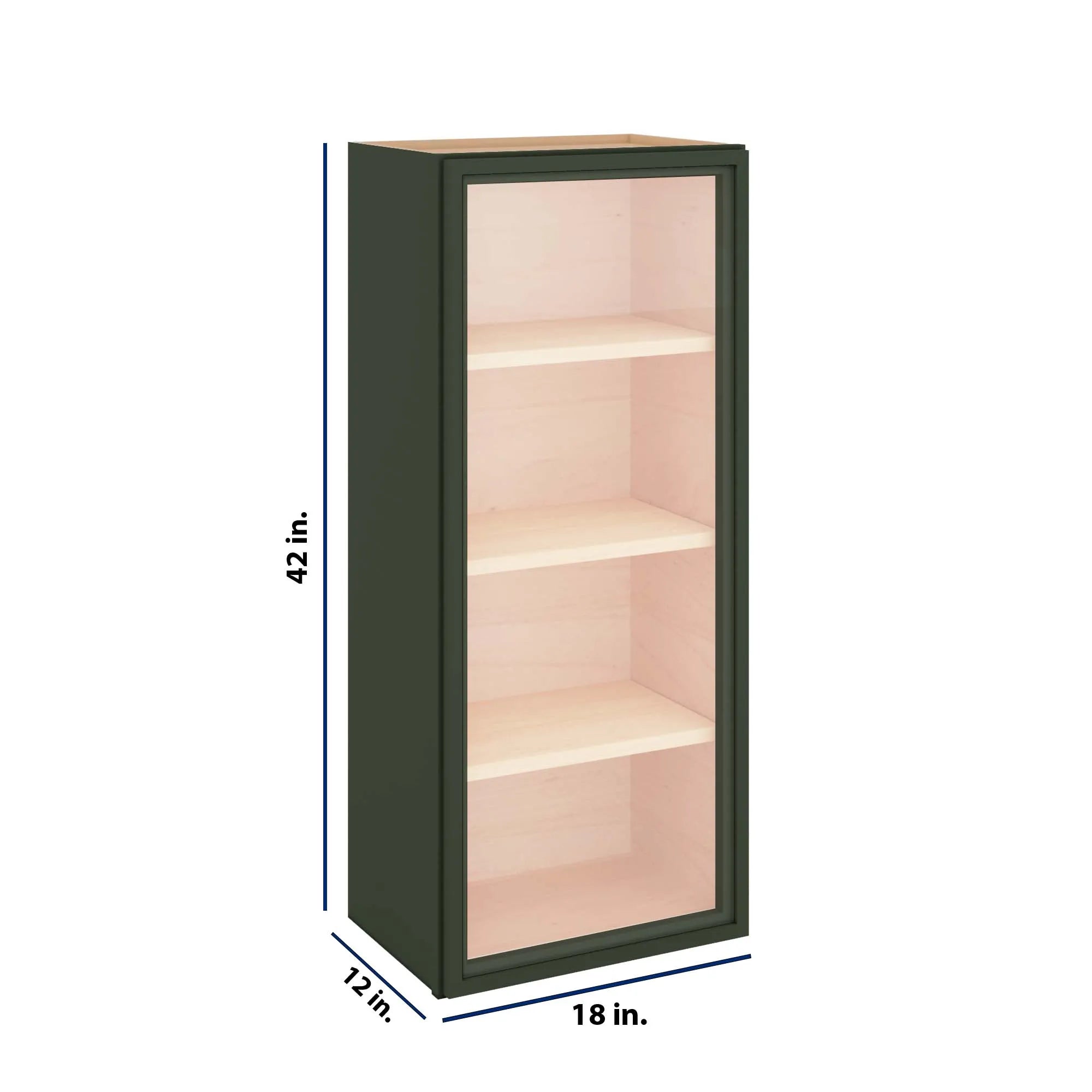 Modernform Cabinet Slim Sage Green 18" W X 42" H X 12" D Single Glass Door Wall Cabinet