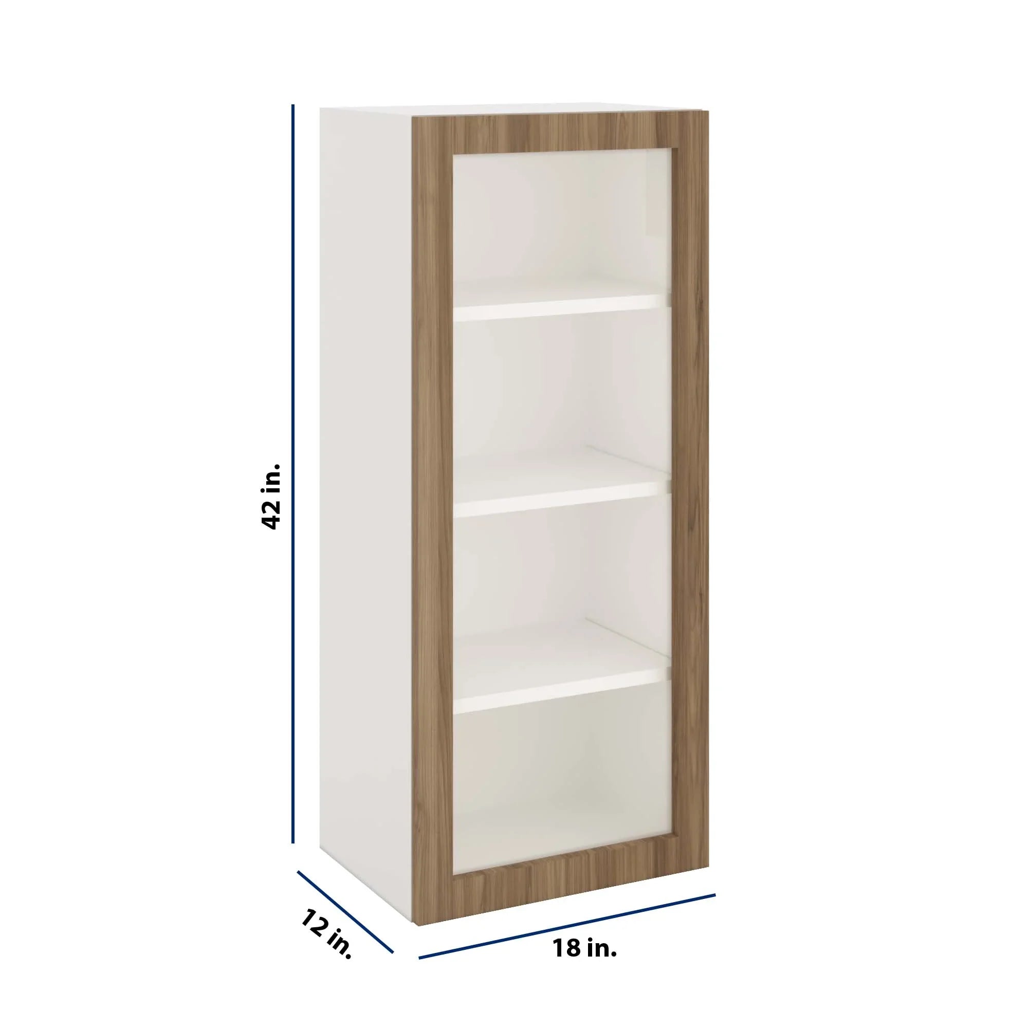Modernform Cabinet Walnut 18" W X 42" H X 12" D Single Glass Door Wall Cabinet