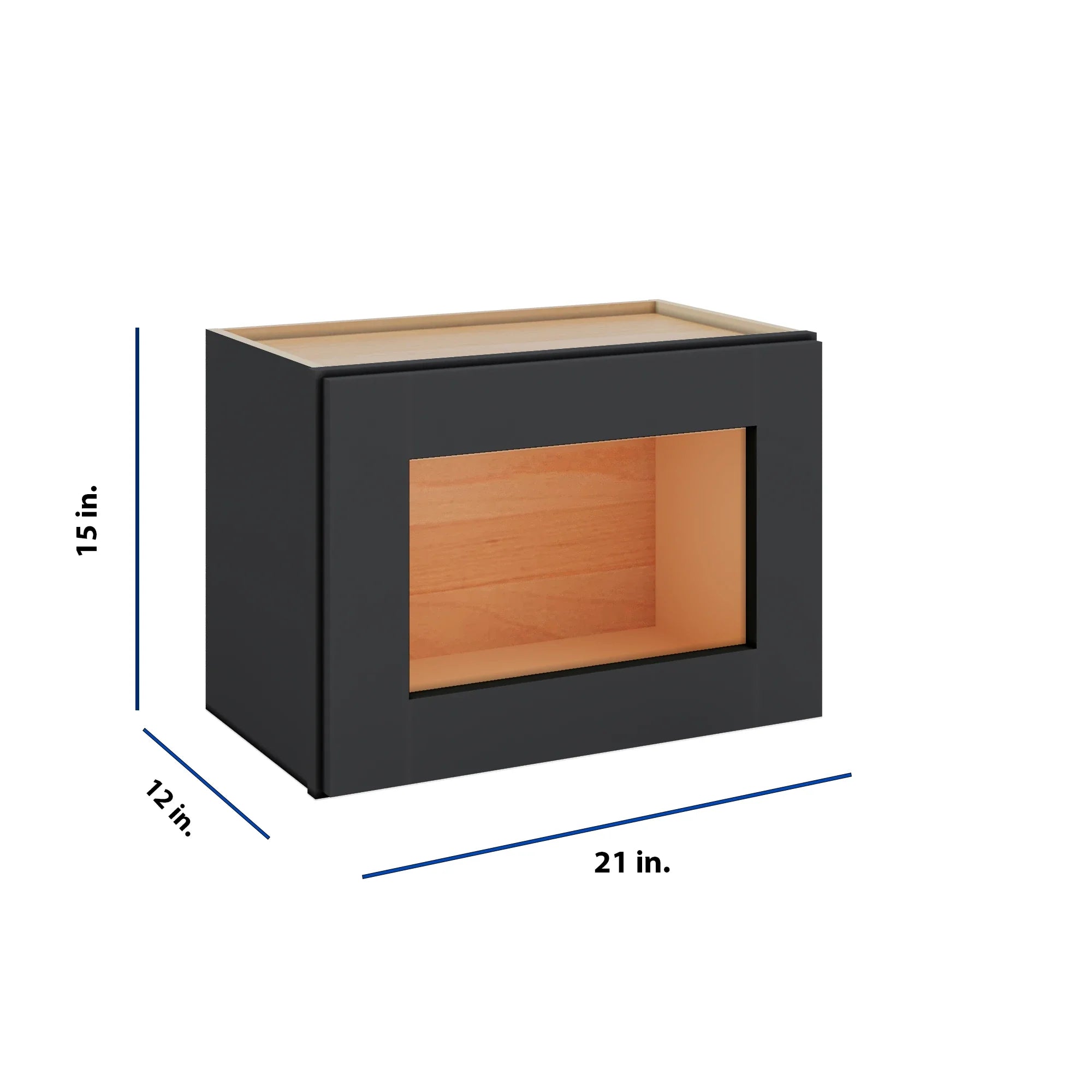 Modernform Cabinet Onyx Black Shaker 21" W X 15" H X 12" D Single Glass Door Wall Cabinet