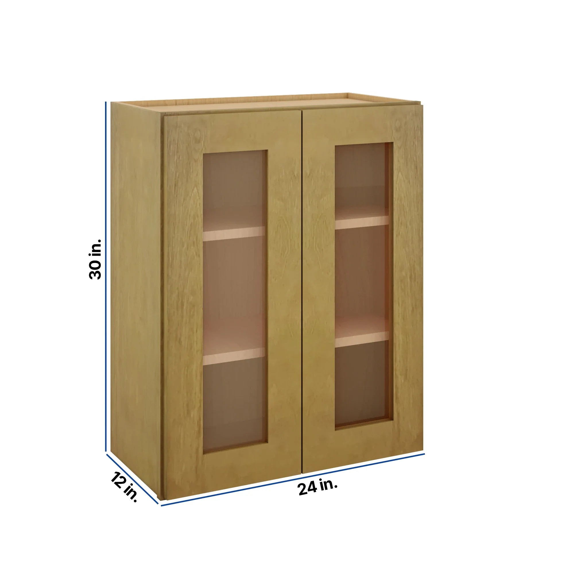 Modernform Cabinet Natural Shaker 24" W X 30" H X 12" D Double Glass Door Wall Cabinet