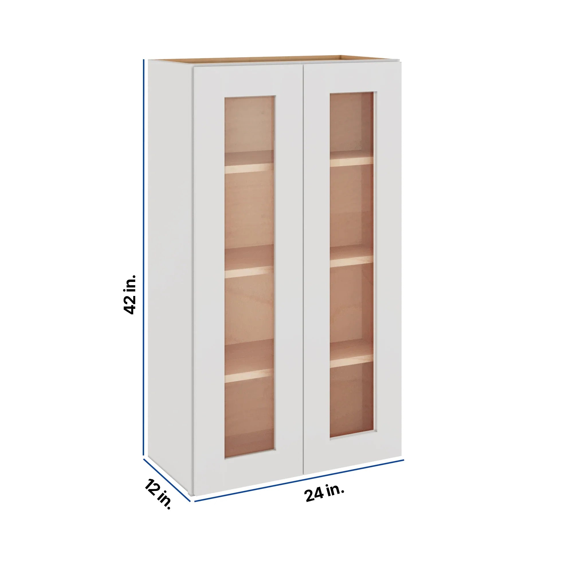 Modernform Cabinet White Shaker 24" W X 42" H X 12" D Double Glass Door Wall Cabinet