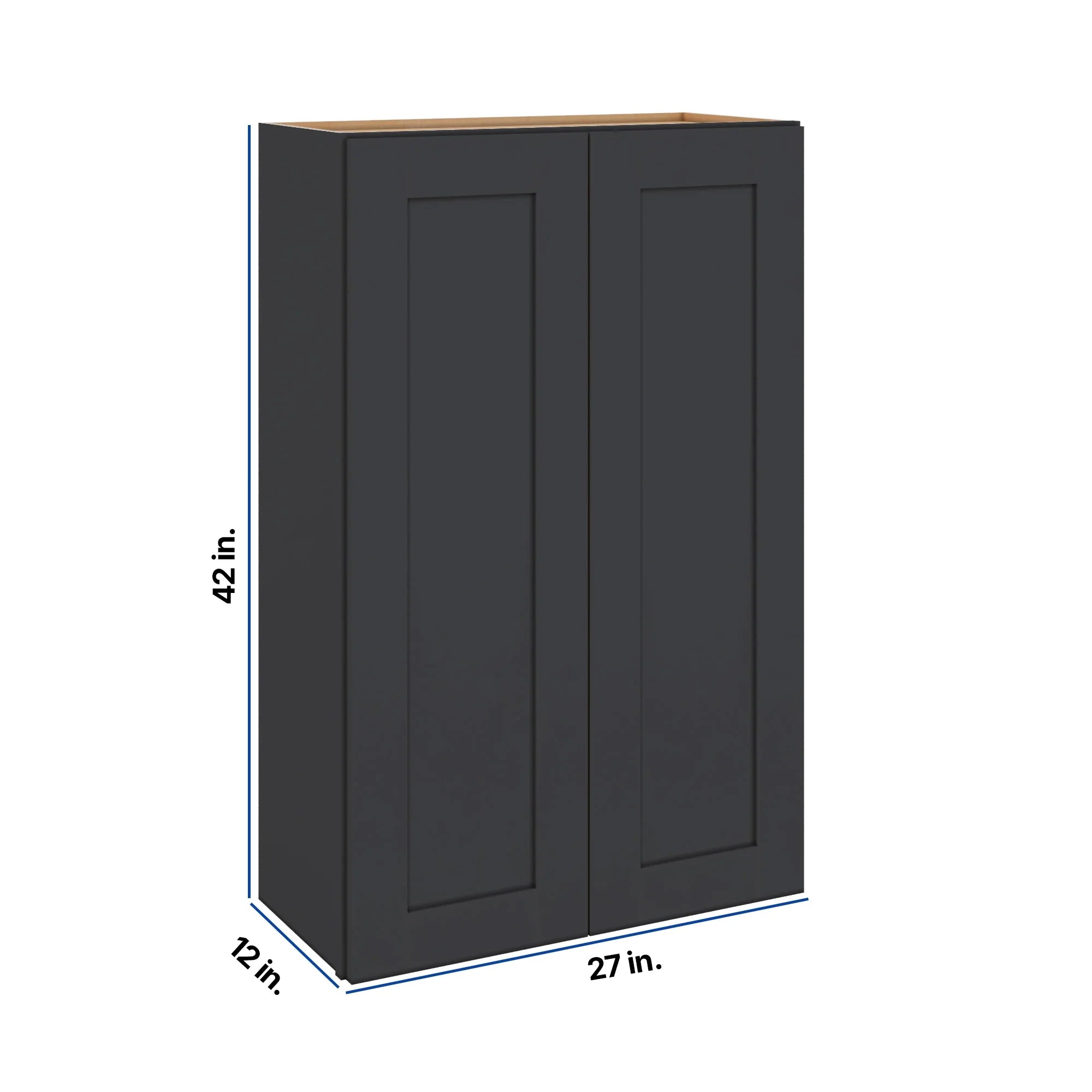 Modernform Cabinet Onyx Black Shaker 27" W X 42" H X 12" D Double Door Wall Cabinet