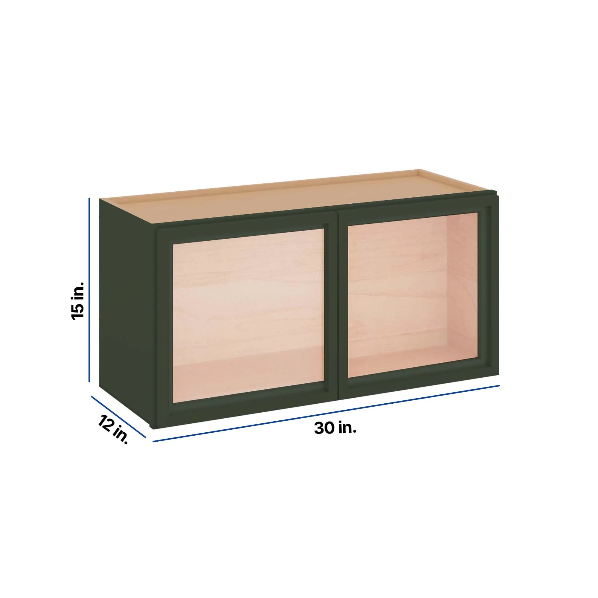 Modernform Cabinet Slim Sage Green 30" W X 15" H X 12" D Double Glass Door Wall Cabinet