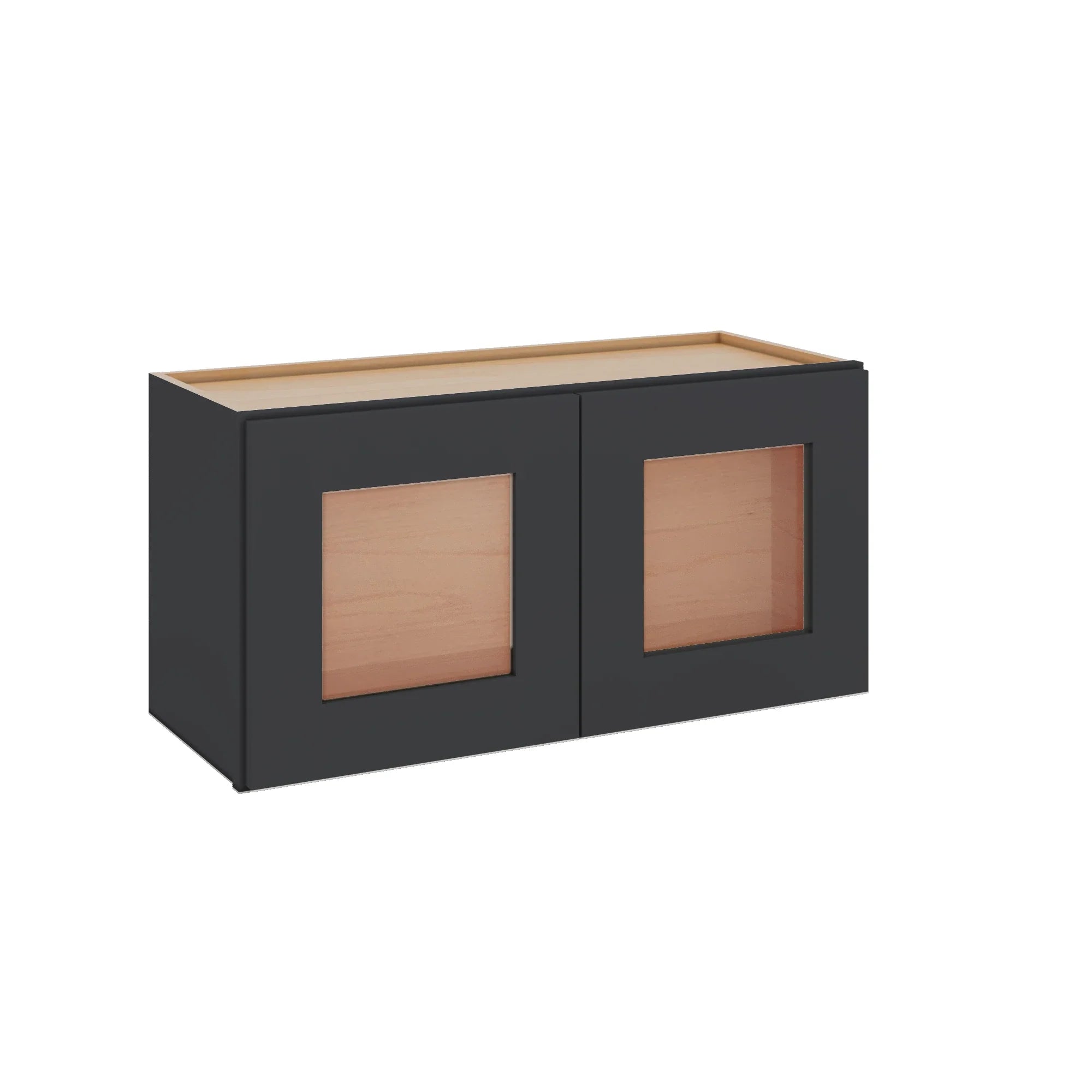 Modernform Cabinet Onyx Black Shaker 30" W X 15" H X 12" D Double Glass Door Wall Cabinet