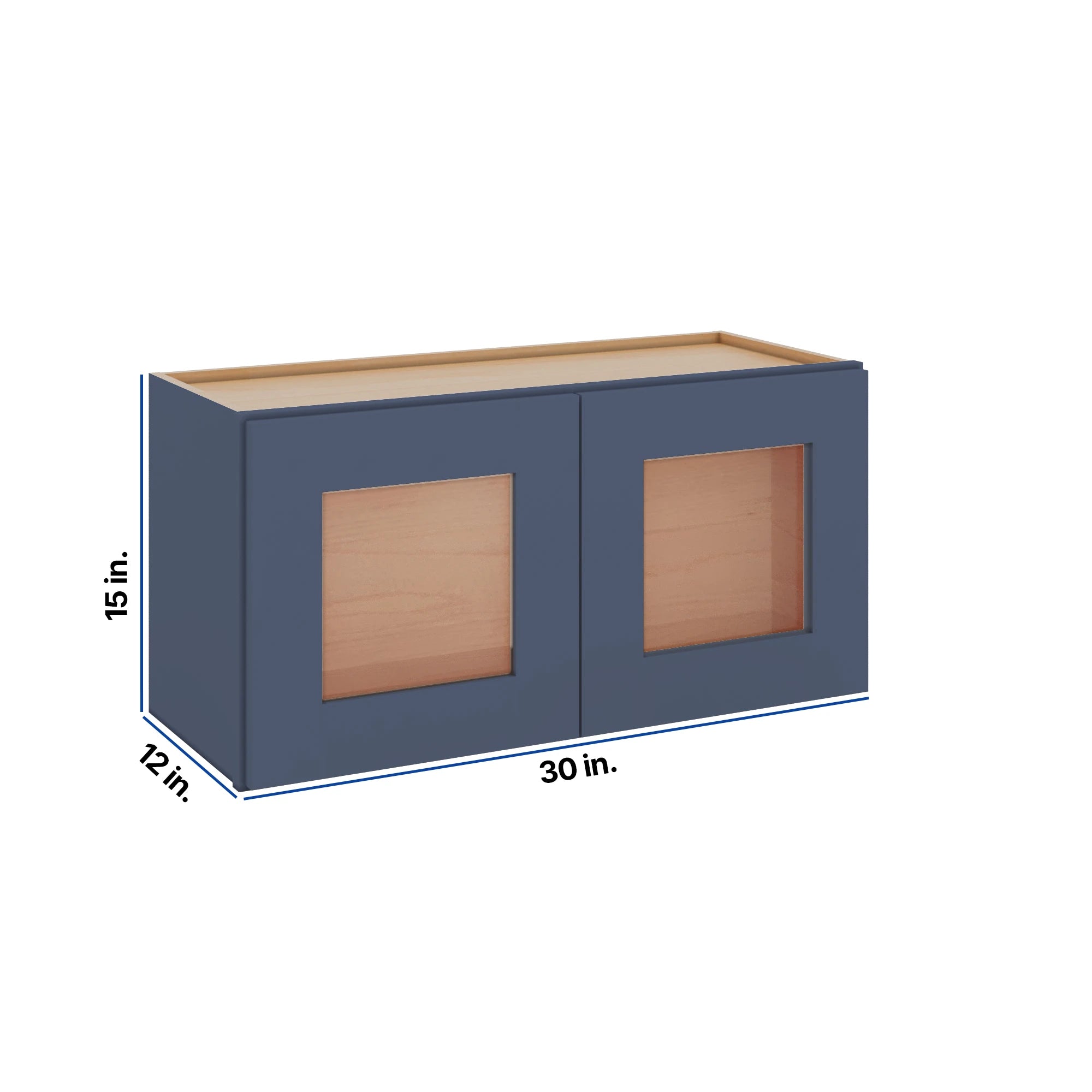 Modernform Cabinet Signature Blue 30" W X 15" H X 12" D Double Glass Door Wall Cabinet