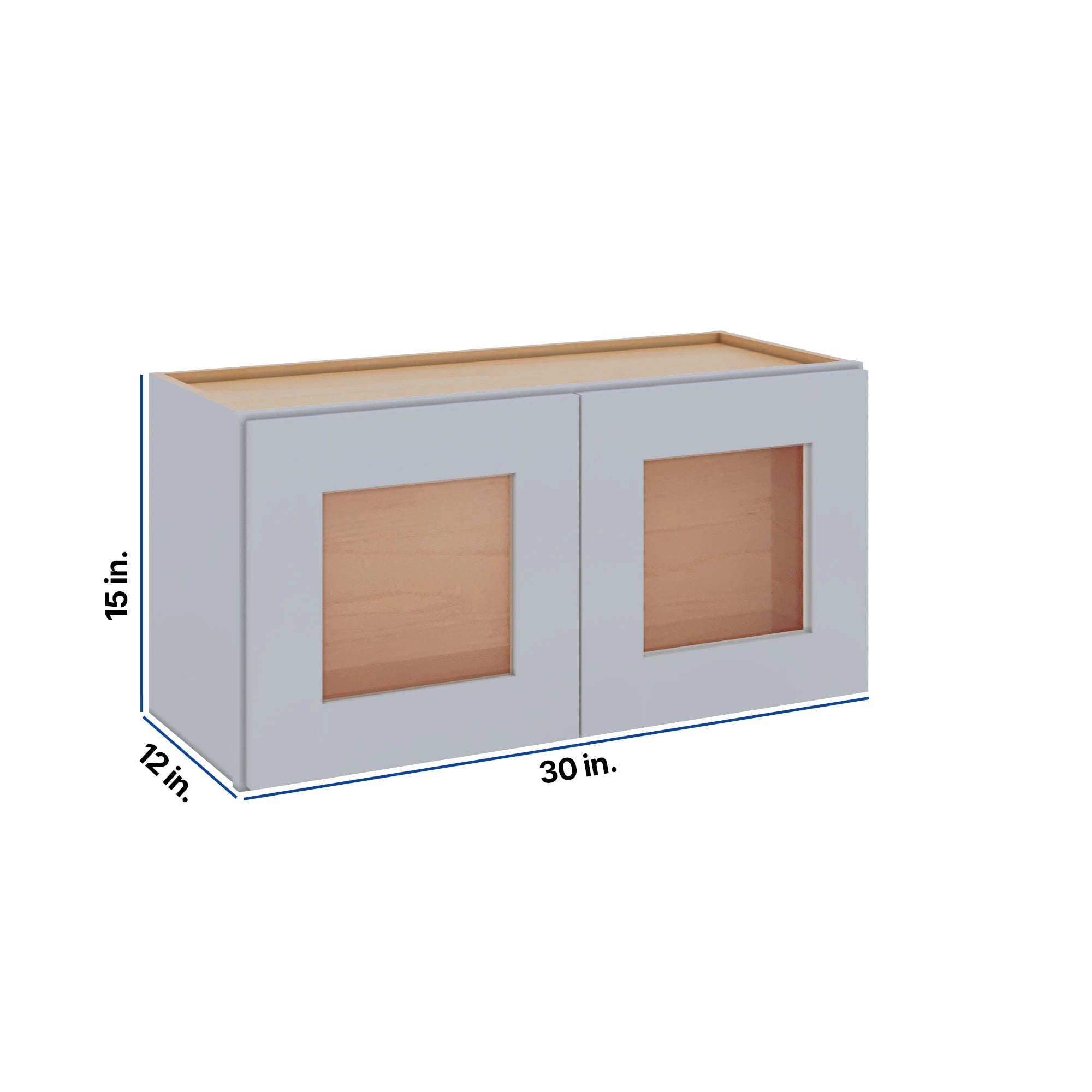 Modernform Cabinet Grey Shaker 30" W X 15" H X 12" D Double Glass Door Wall Cabinet