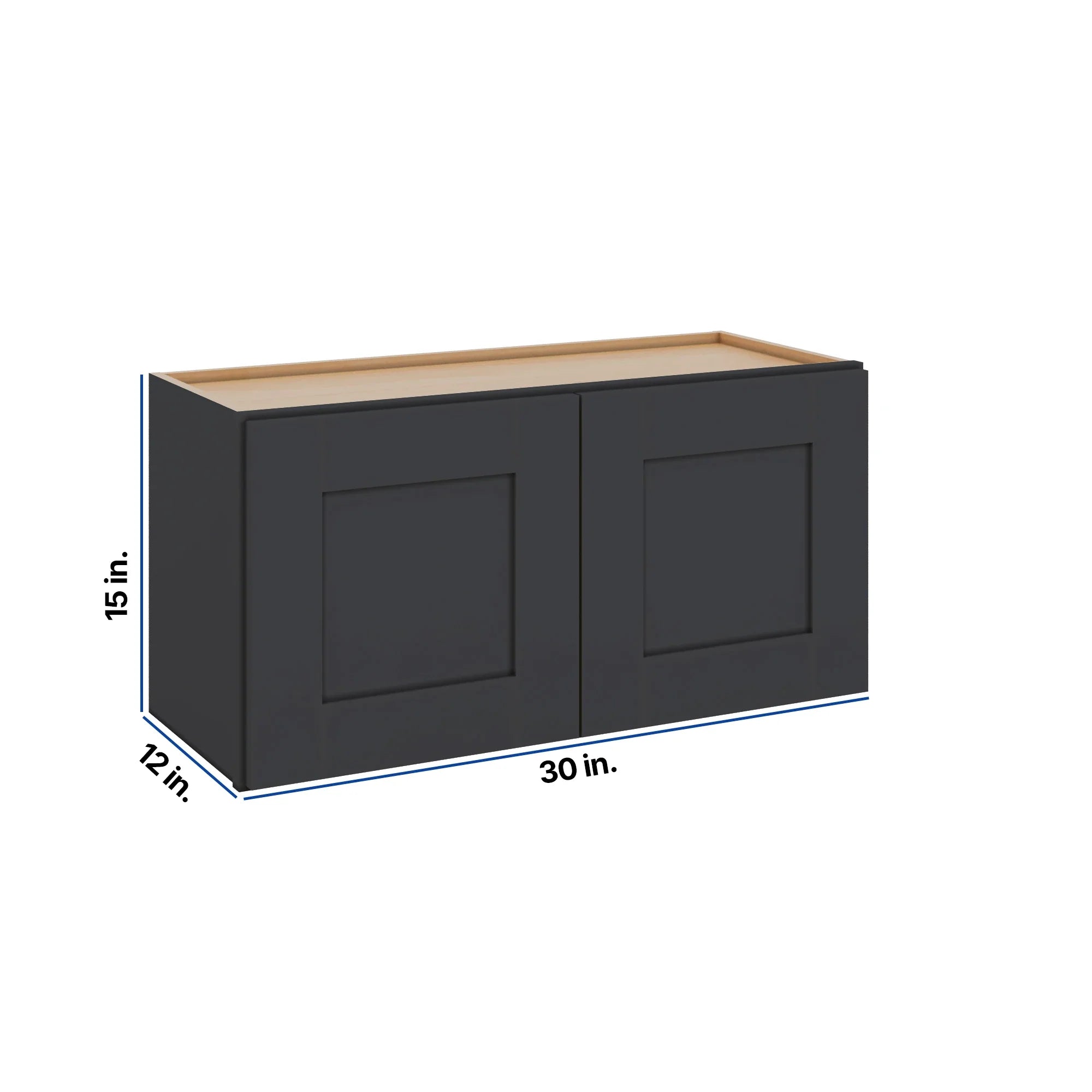 Modernform Cabinet Onyx Black Shaker 30" W X 15" H X 12" D Double Door Wall Cabinet