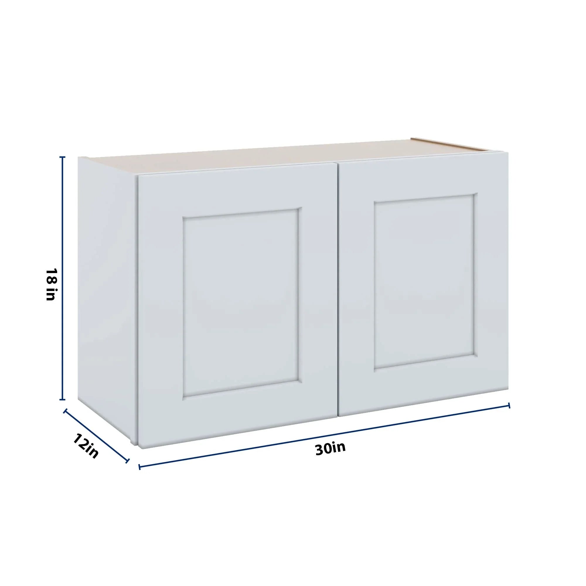 J&K White Shaker S8 Double Door Wall Cabinet - 30" W x 18" H