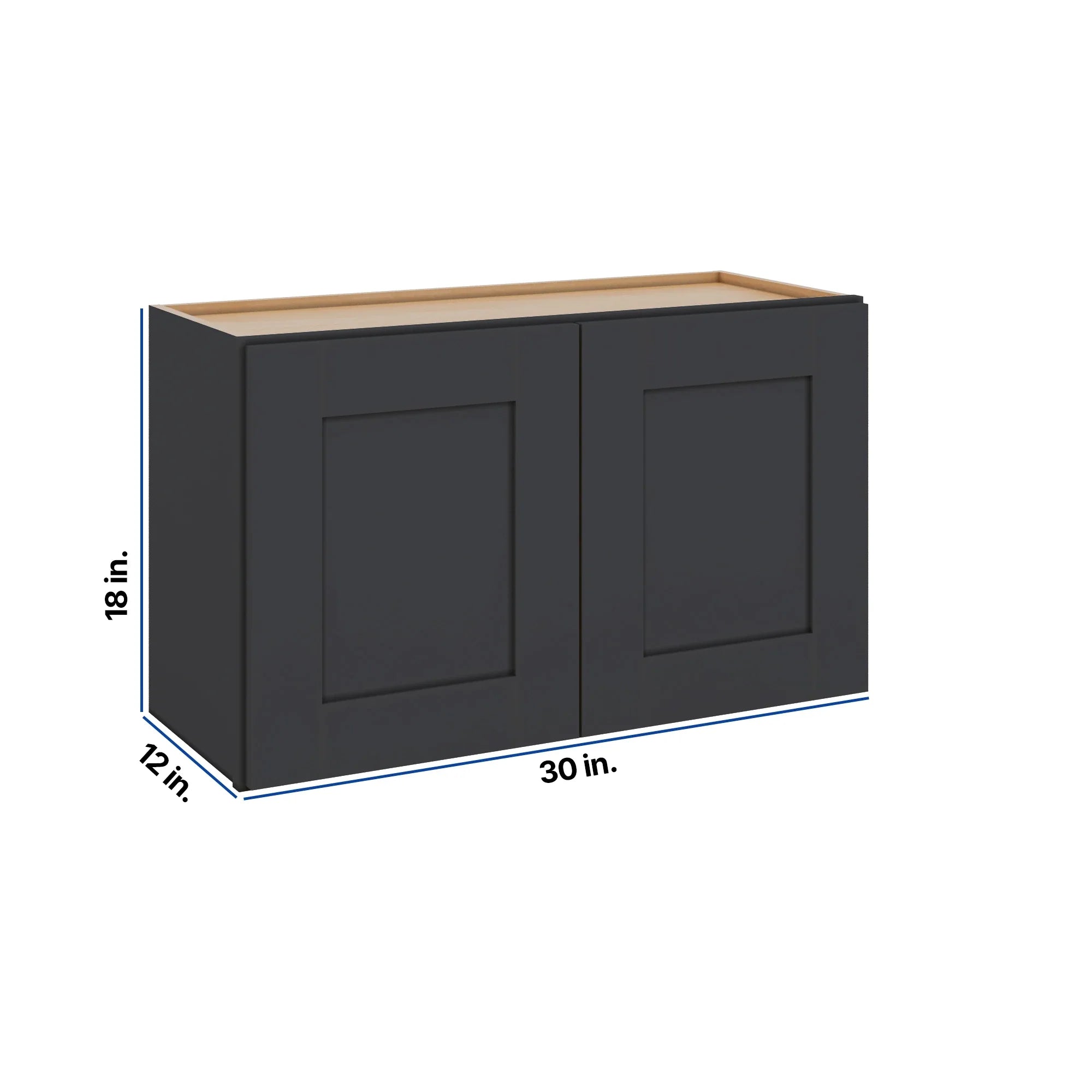 Modernform Cabinet Onyx Black Shaker 30" W X 18" H X 12" D Double Door Wall Cabinet
