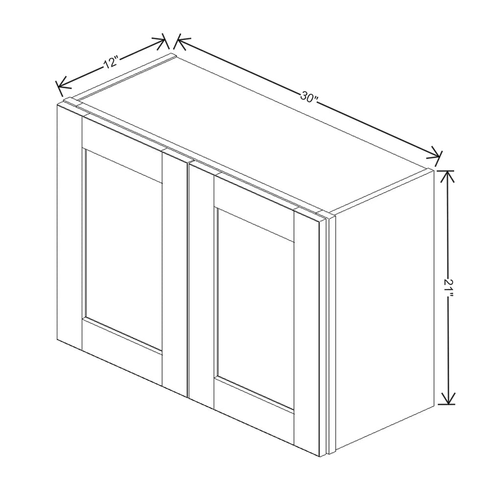 J&K White Shaker S8 Double Door Wall Cabinet - 30" W x 21" H