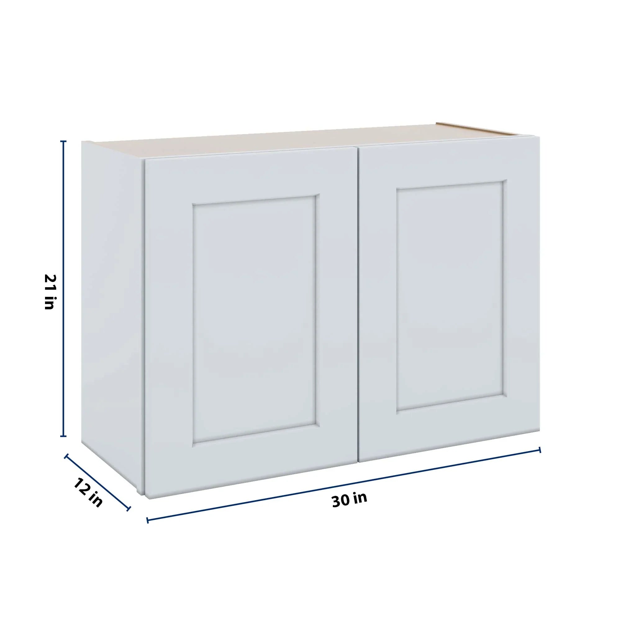 J&K White Shaker S8 Double Door Wall Cabinet - 30" W x 21" H