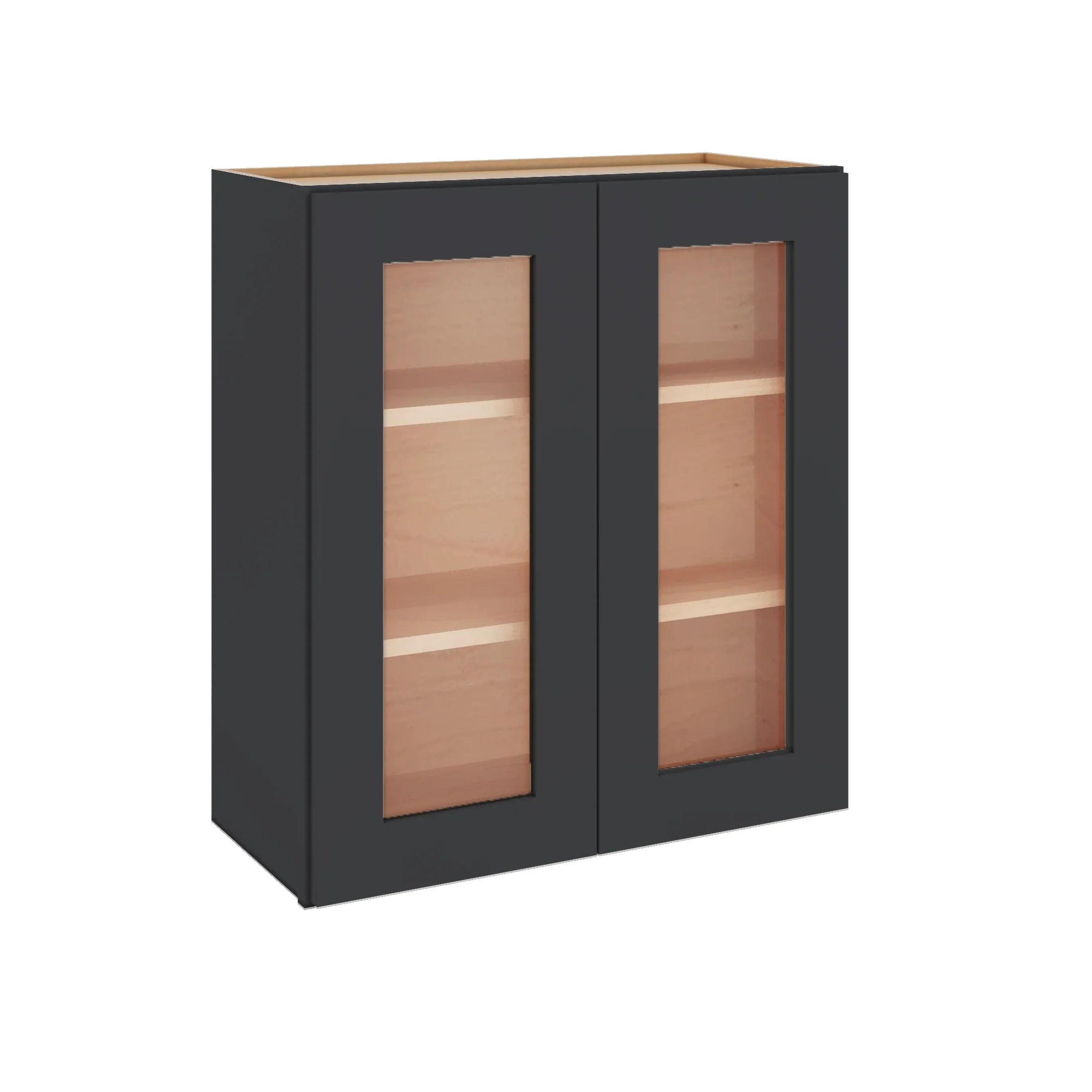 Modernform Cabinet Onyx Black Shaker 30" W X 30" H X 12" D Double Glass Door Wall Cabinet