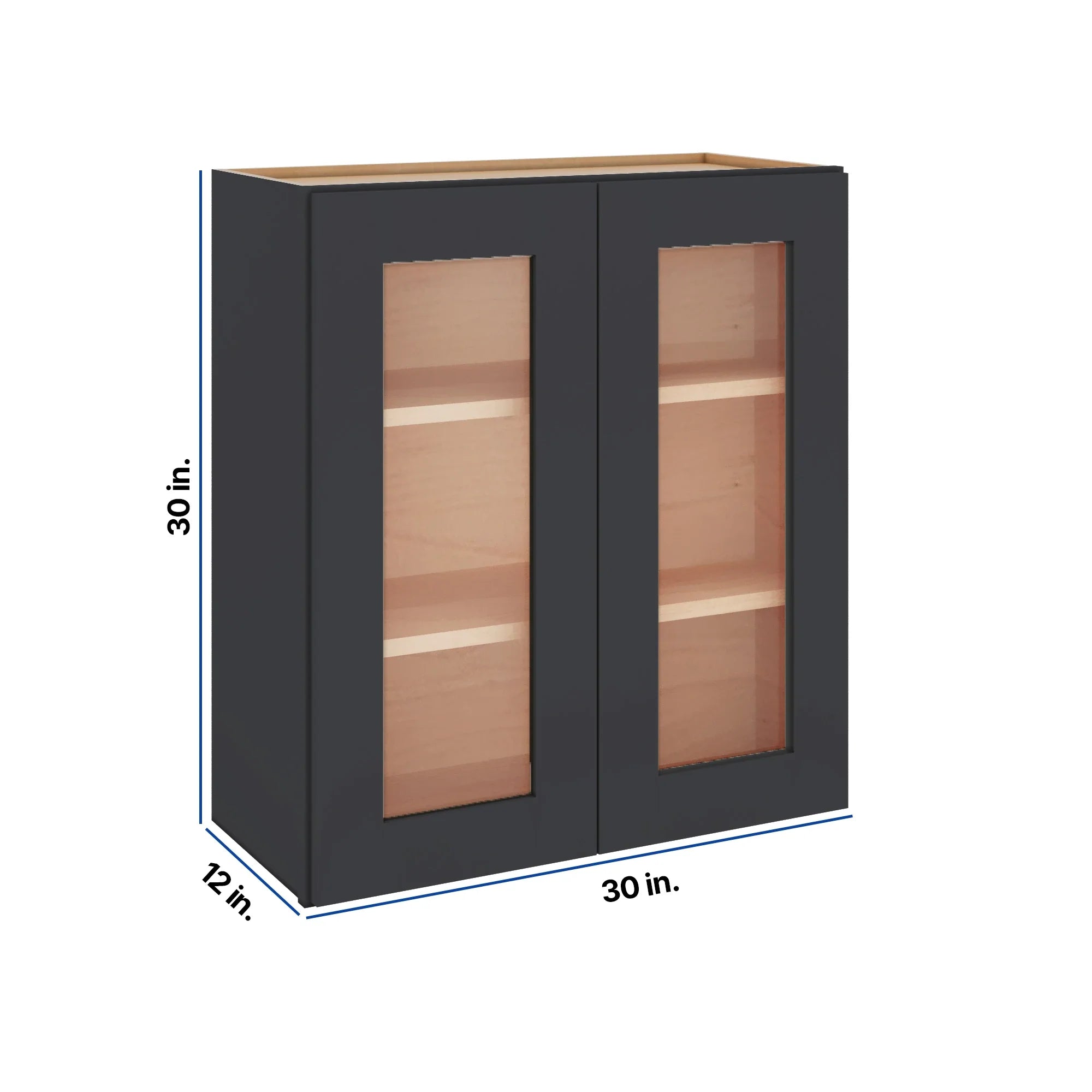 Modernform Cabinet Onyx Black Shaker 30" W X 30" H X 12" D Double Glass Door Wall Cabinet