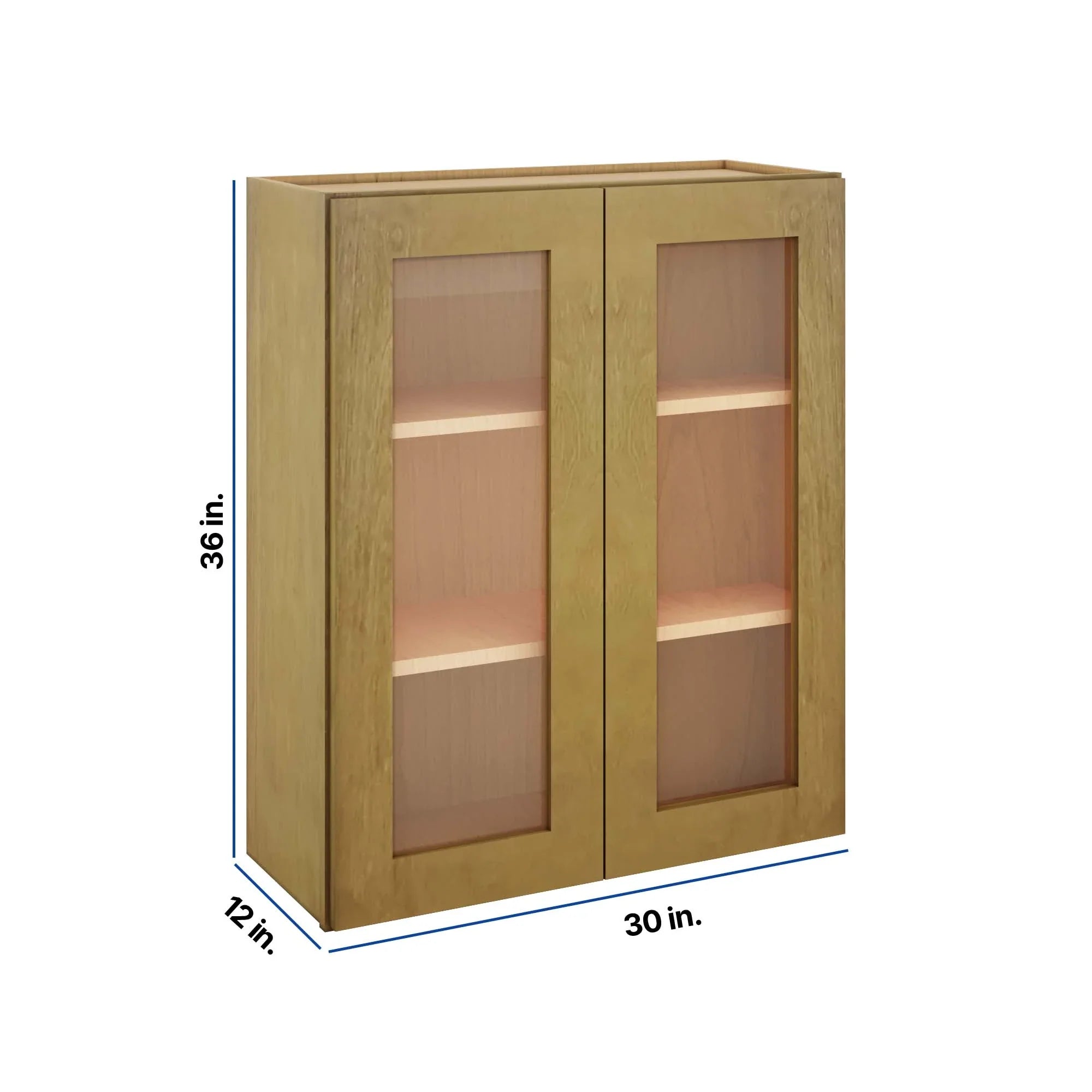 Modernform Cabinet Natural Shaker 30" W X 36" H X 12" D Double Glass Door Wall Cabinet