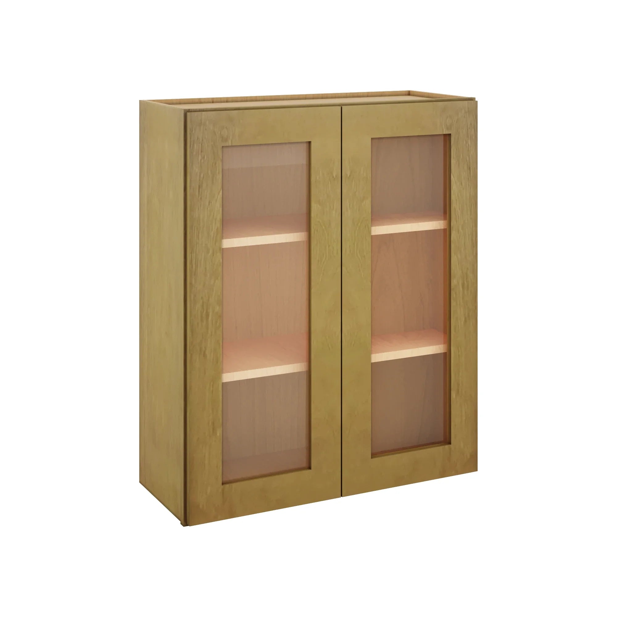 Modernform Cabinet Natural Shaker 30" W X 36" H X 12" D Double Glass Door Wall Cabinet