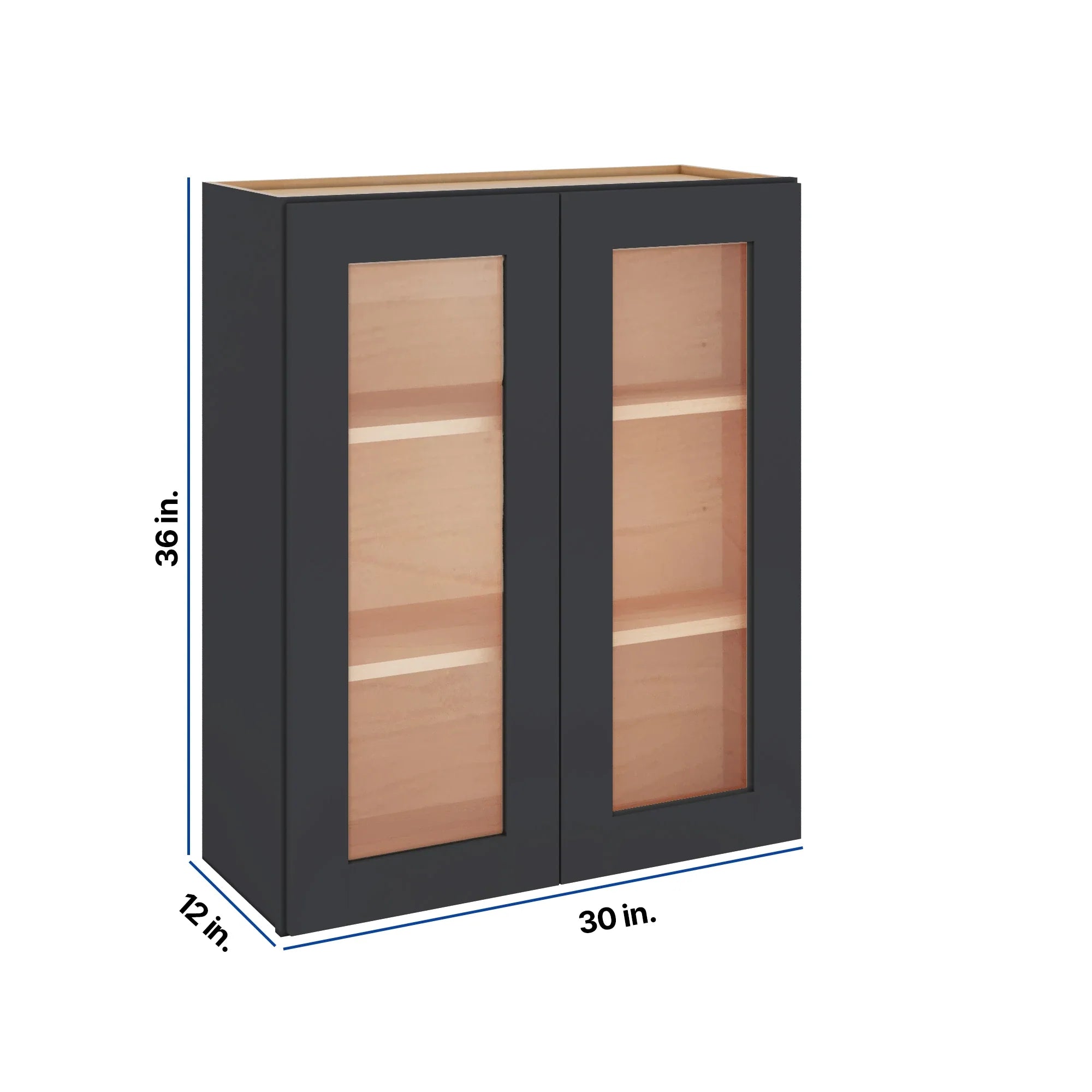 Modernform Cabinet Onyx Black Shaker 30" W X 36" H X 12" D Double Glass Door Wall Cabinet