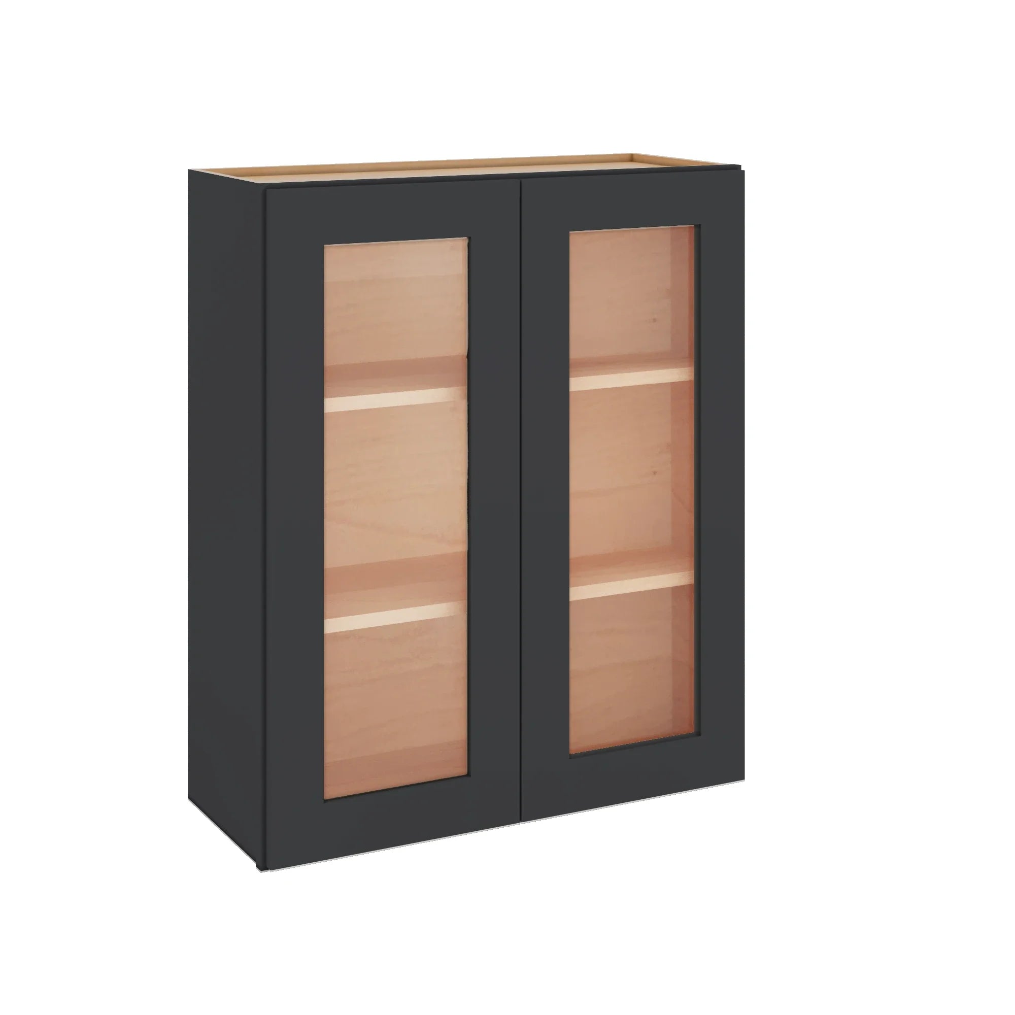 Modernform Cabinet Onyx Black Shaker 30" W X 36" H X 12" D Double Glass Door Wall Cabinet