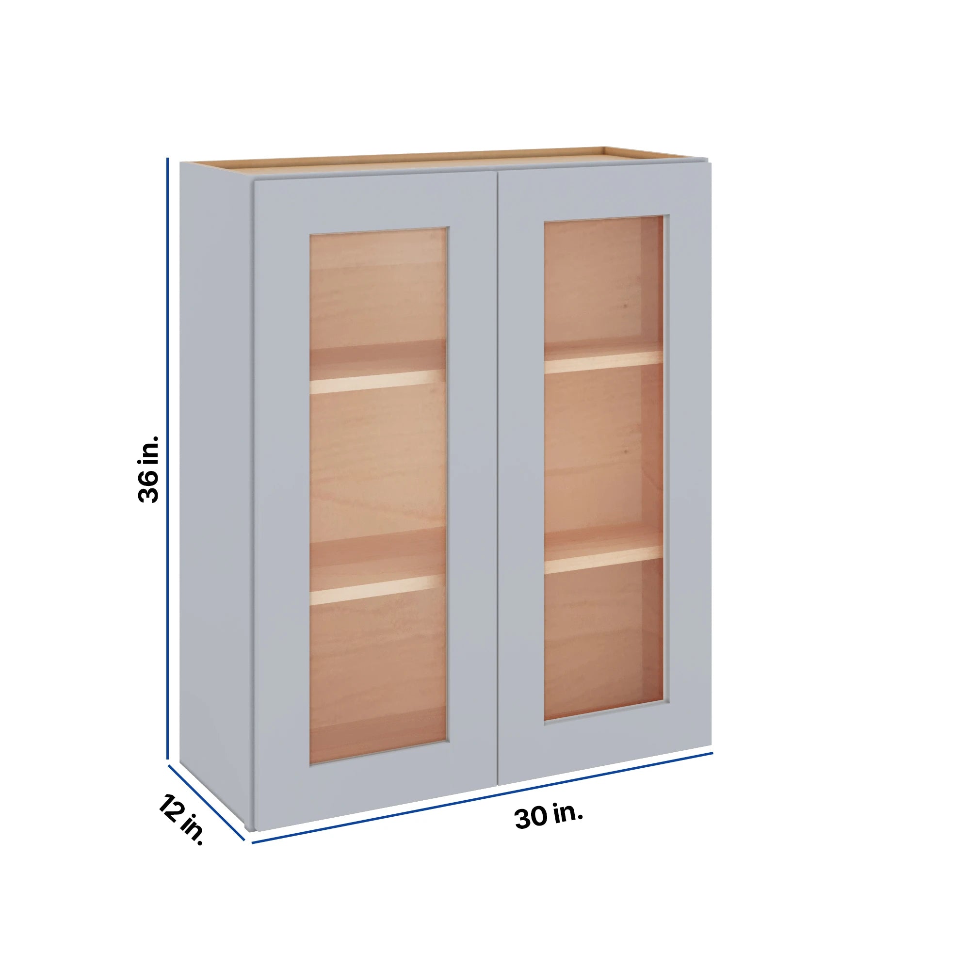 Modernform Cabinet Grey Shaker 30" W X 36" H X 12" D Double Glass Door Wall Cabinet