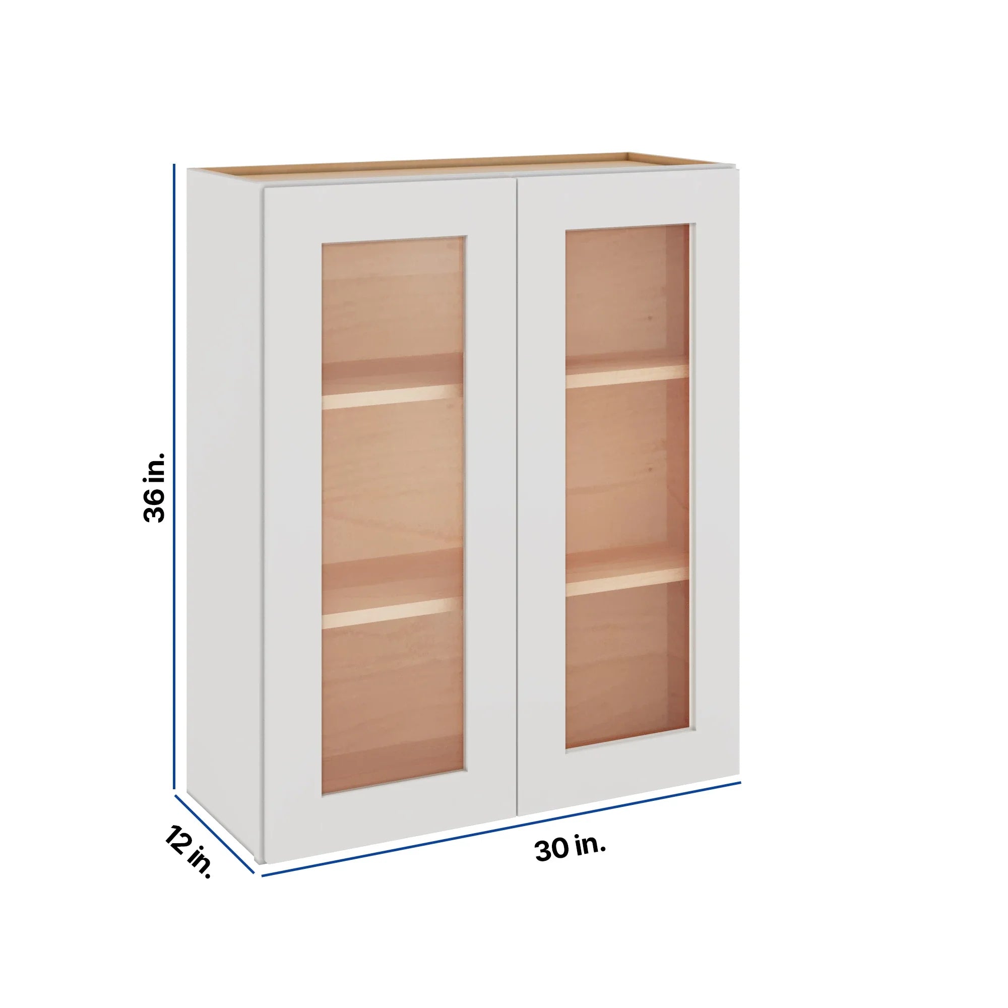 Modernform Cabinet White Shaker 30" W X 36" H X 12" D Double Glass Door Wall Cabinet