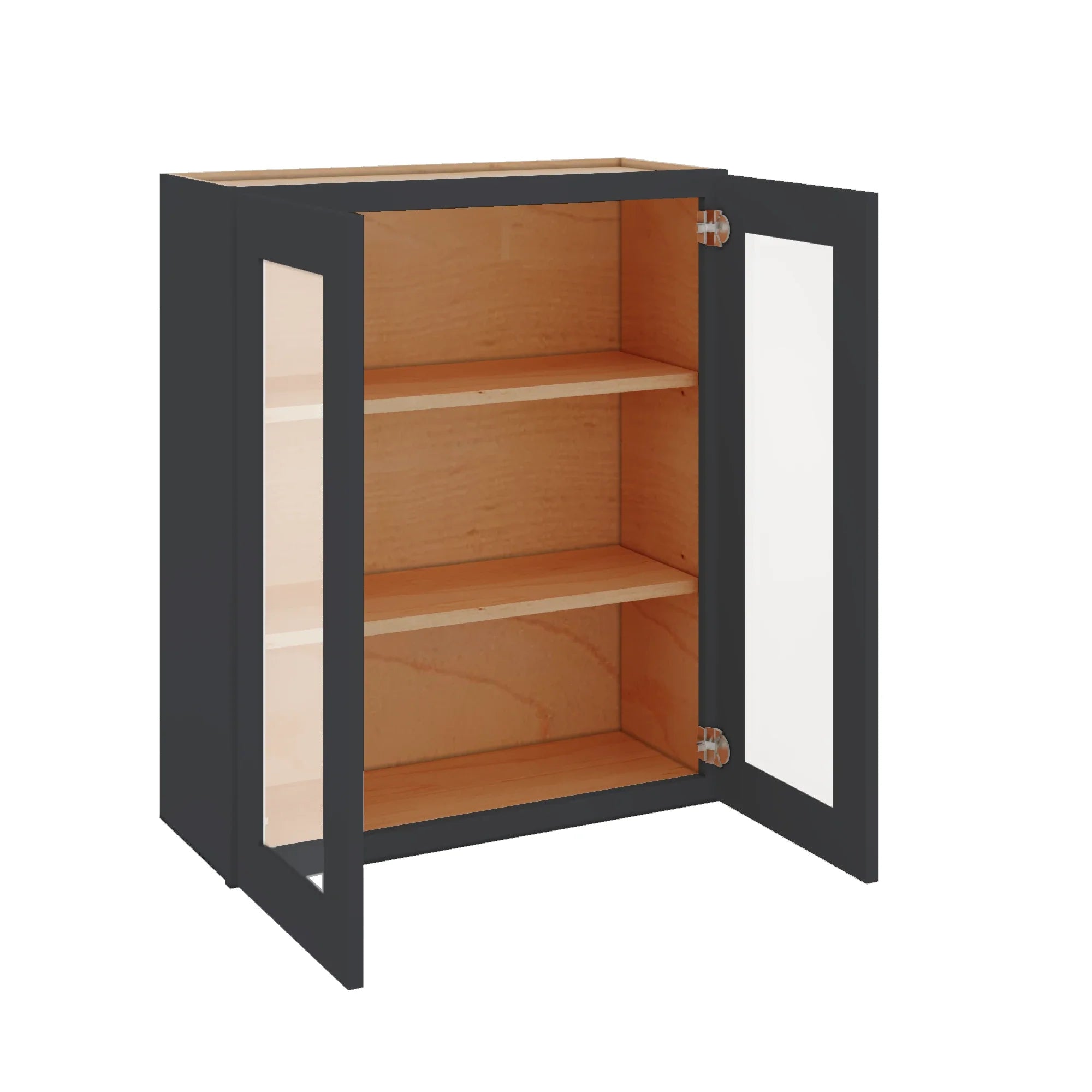 Modernform Cabinet Onyx Black Shaker 30" W X 36" H X 12" D Double Glass Door Wall Cabinet