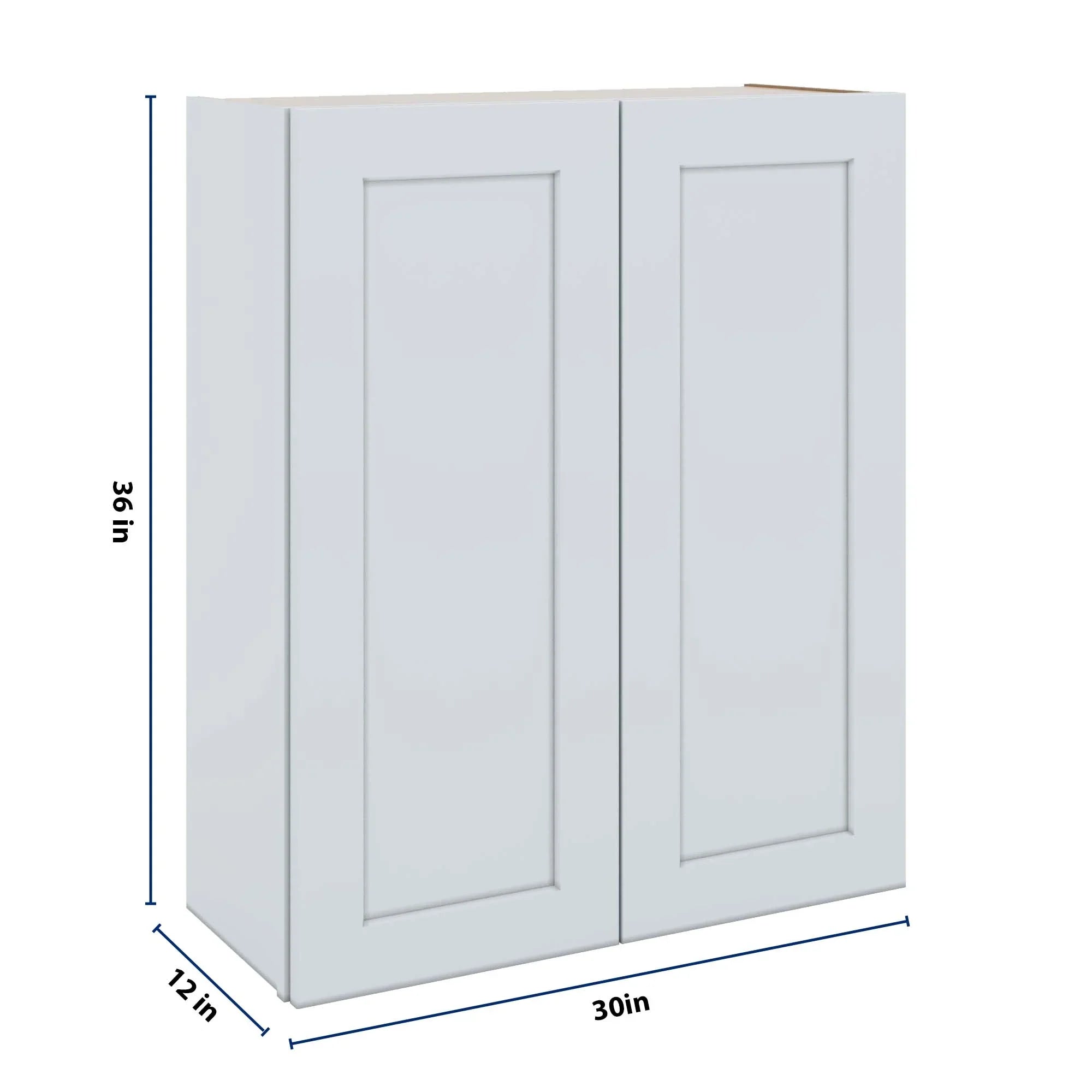 J&K White Shaker S8 Double Door Wall Cabinet - 30" W x 36" H