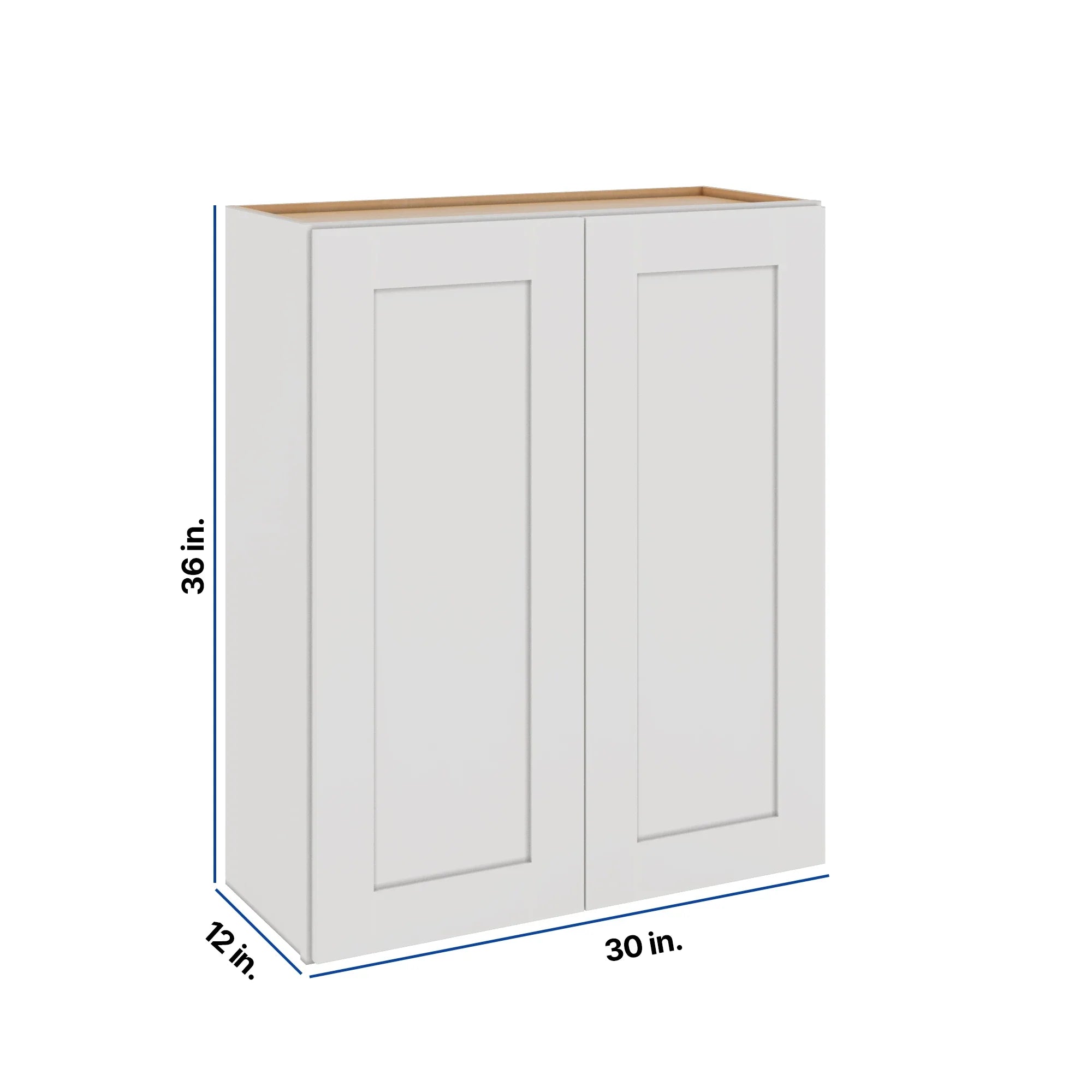 Modernform Cabinet White Shaker 30" W X 36" H X 12" D Double Door Wall Cabinet