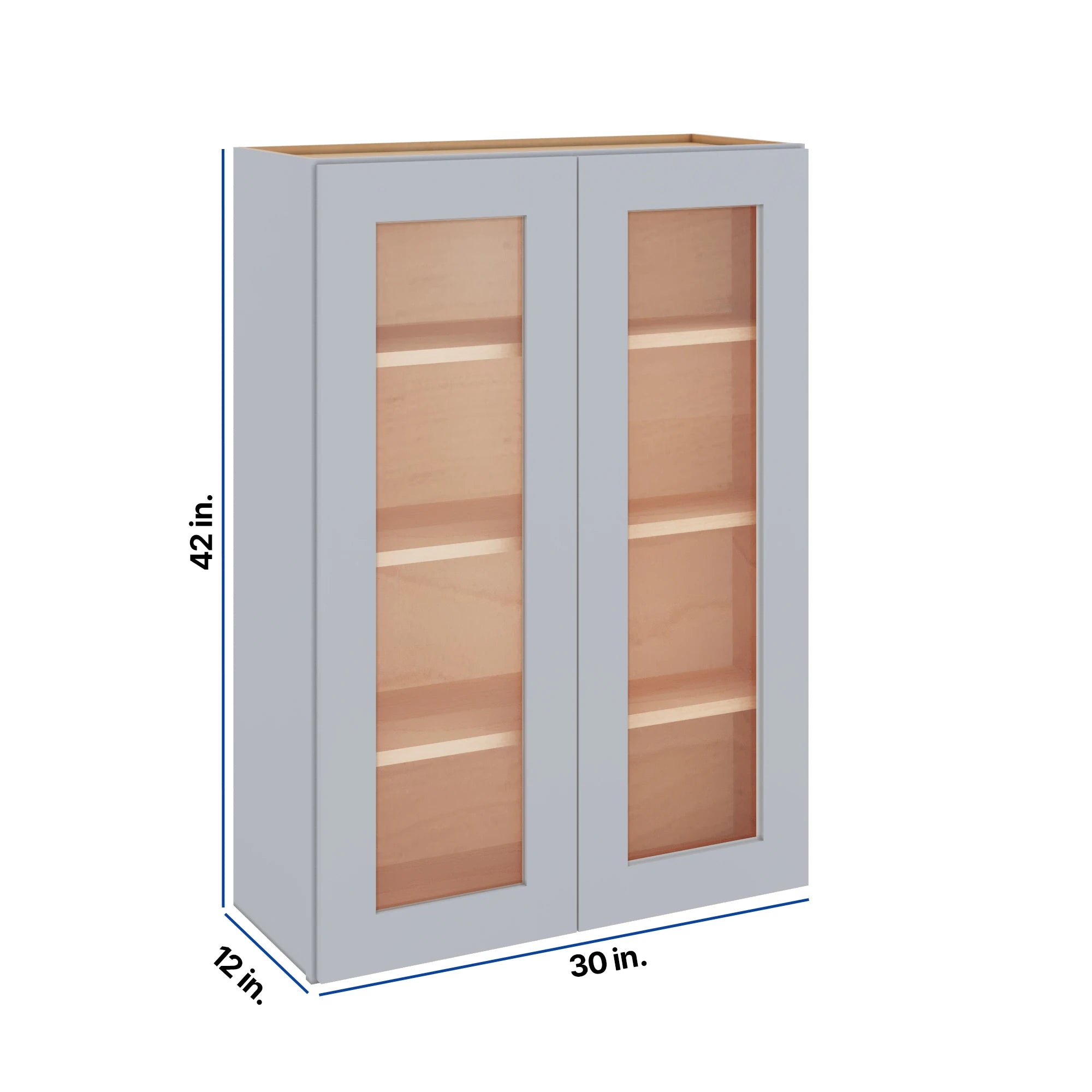 Modernform Cabinet Grey Shaker 30" W X 42" H X 12" D Double Glass Door Wall Cabinet