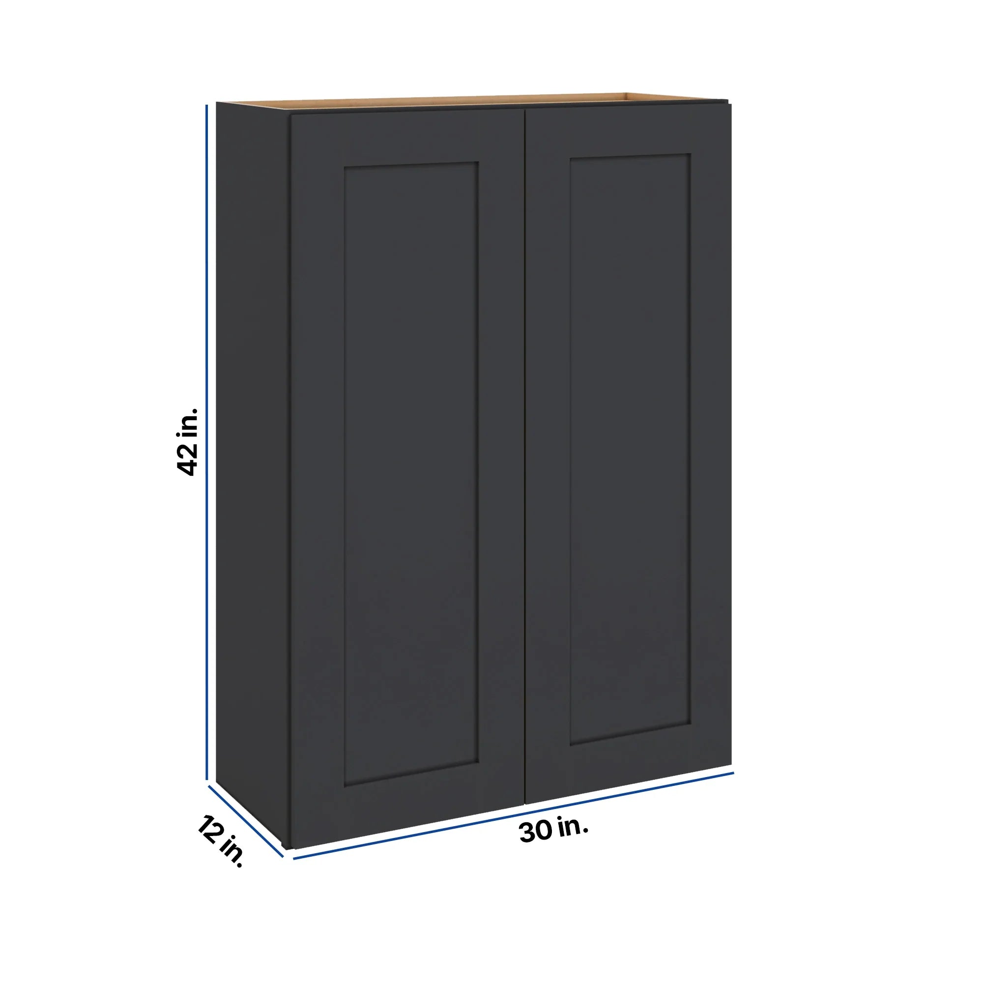 Modernform Cabinet Onyx Black Shaker 30" W X 42" H X 12" D Double Door Wall Cabinet