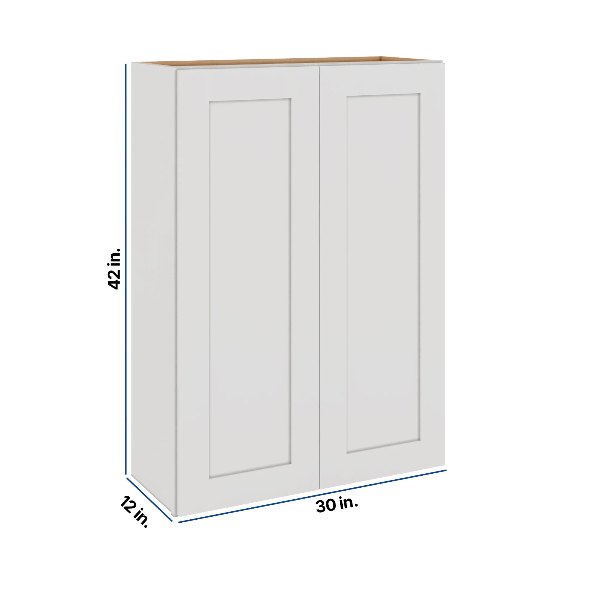 Modernform Cabinet White Shaker 30" W X 42" H X 12" D Double Door Wall Cabinet