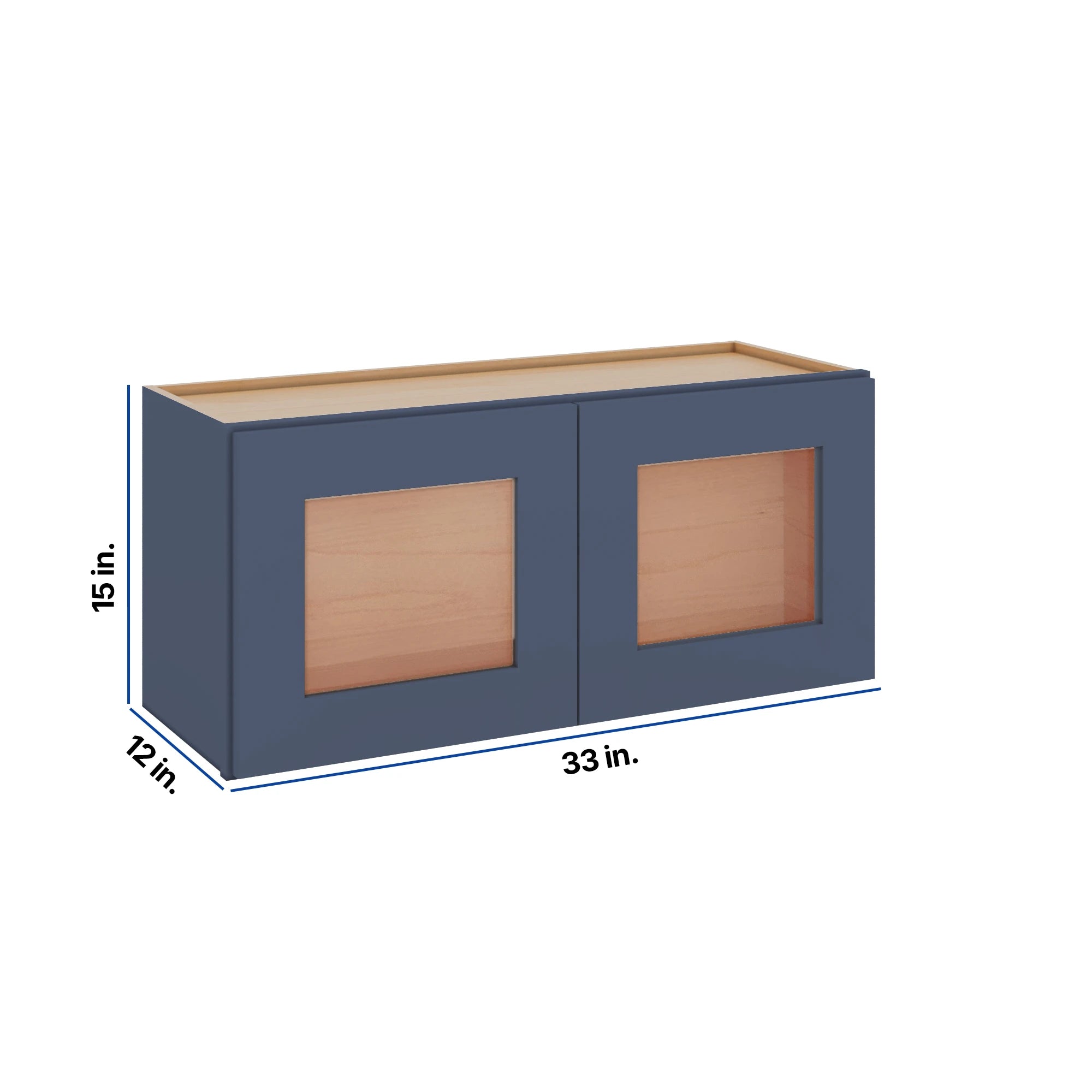 Modernform Cabinet Signature Blue 33" W X 15" H X 12" D Double Glass Door Wall Cabinet