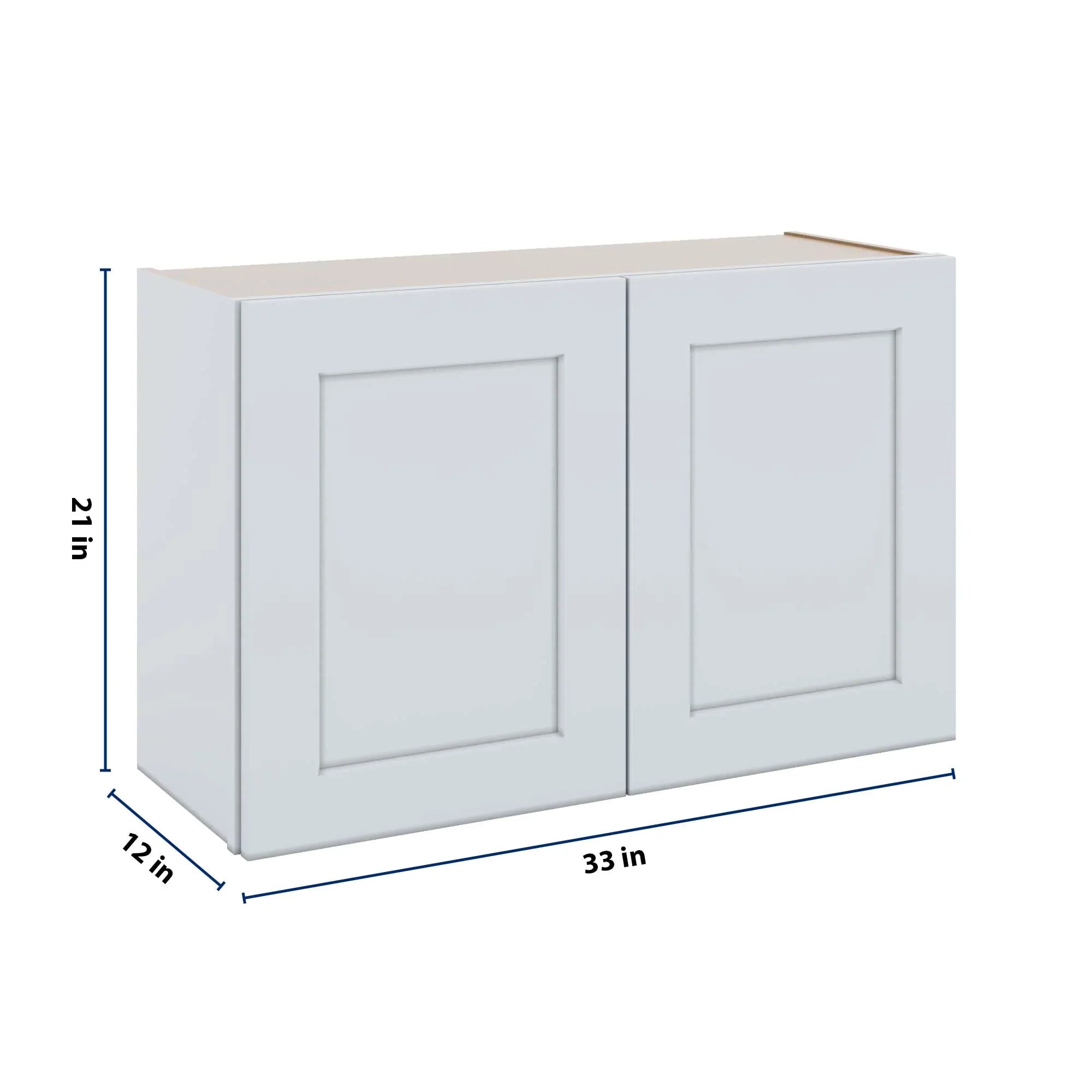 J&K White Shaker S8 Double Door Wall Cabinet - 33" W x 21" H