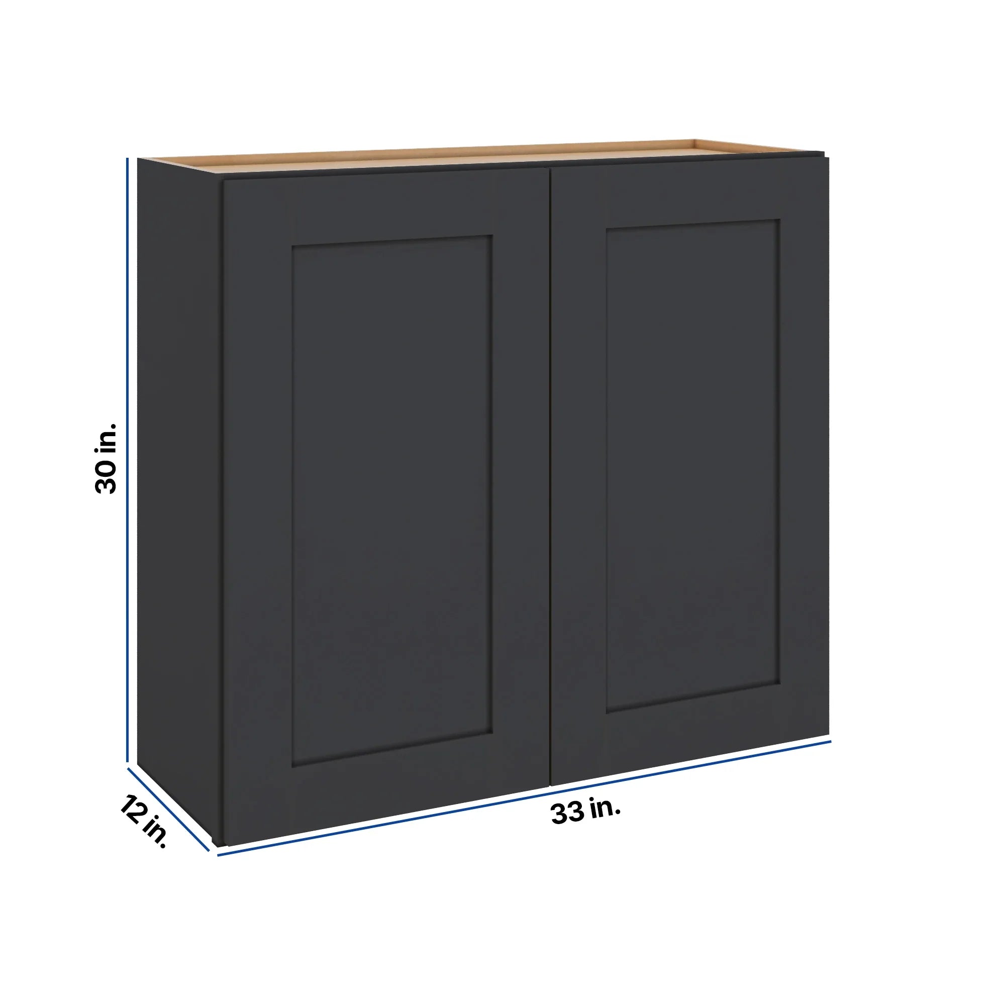 Modernform Cabinet Onyx Black Shaker 33" W X 30" H X 12" D Double Door Wall Cabinet