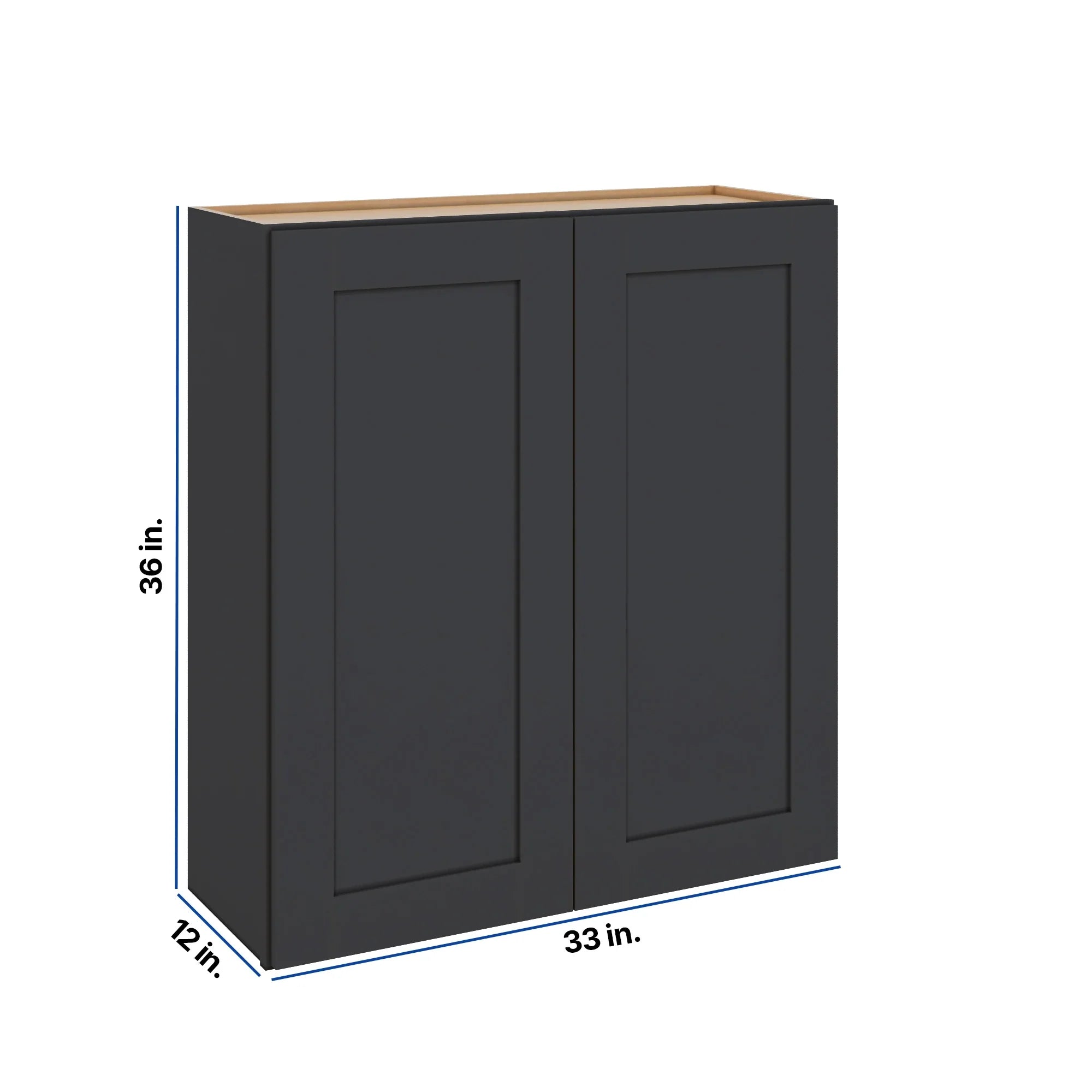 Modernform Cabinet Onyx Black Shaker 33" W X 36" H X 12" D Double Door Wall Cabinet