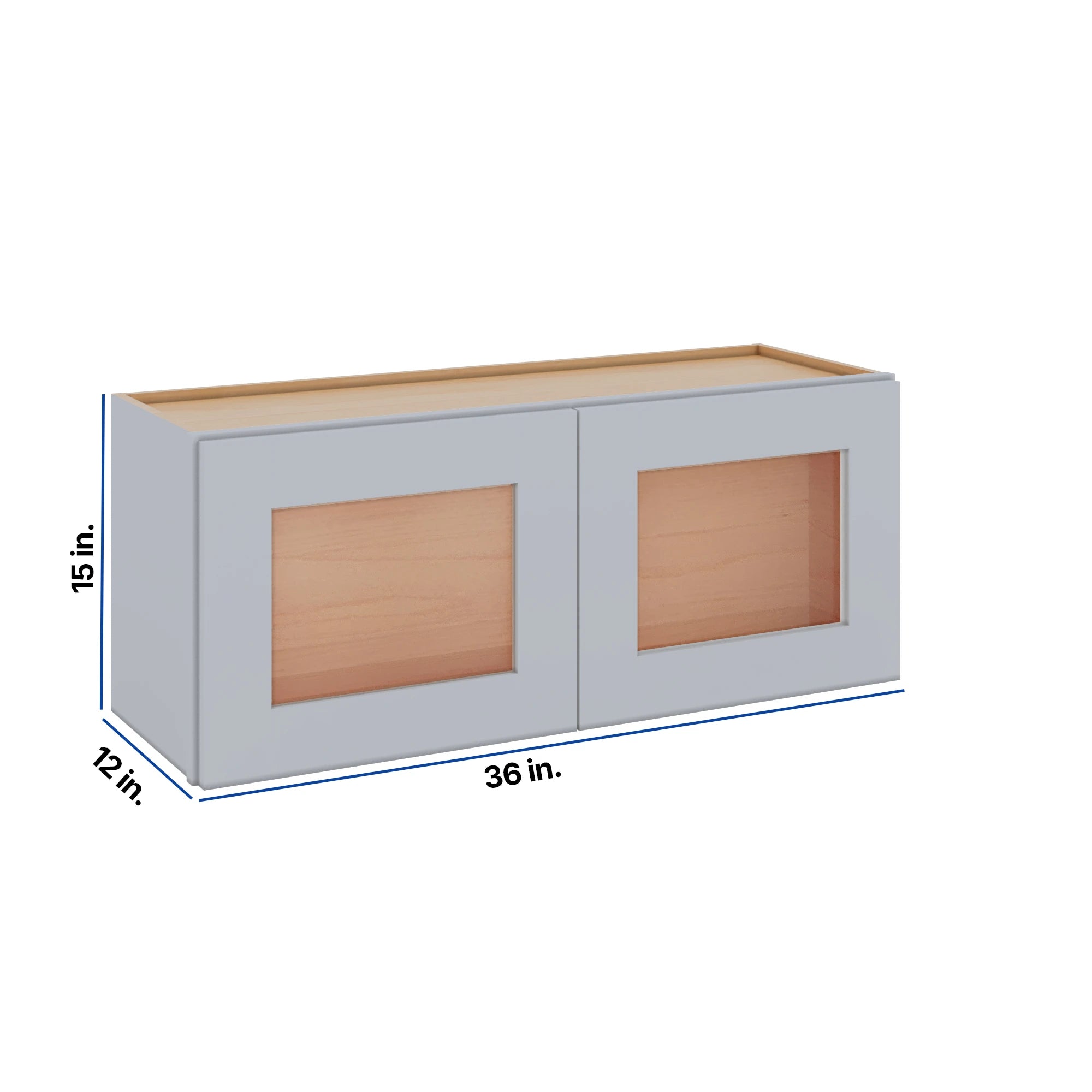 Modernform Cabinet Grey Shaker 36" W X 15" H X 12" D Double Glass Door Wall Cabinet