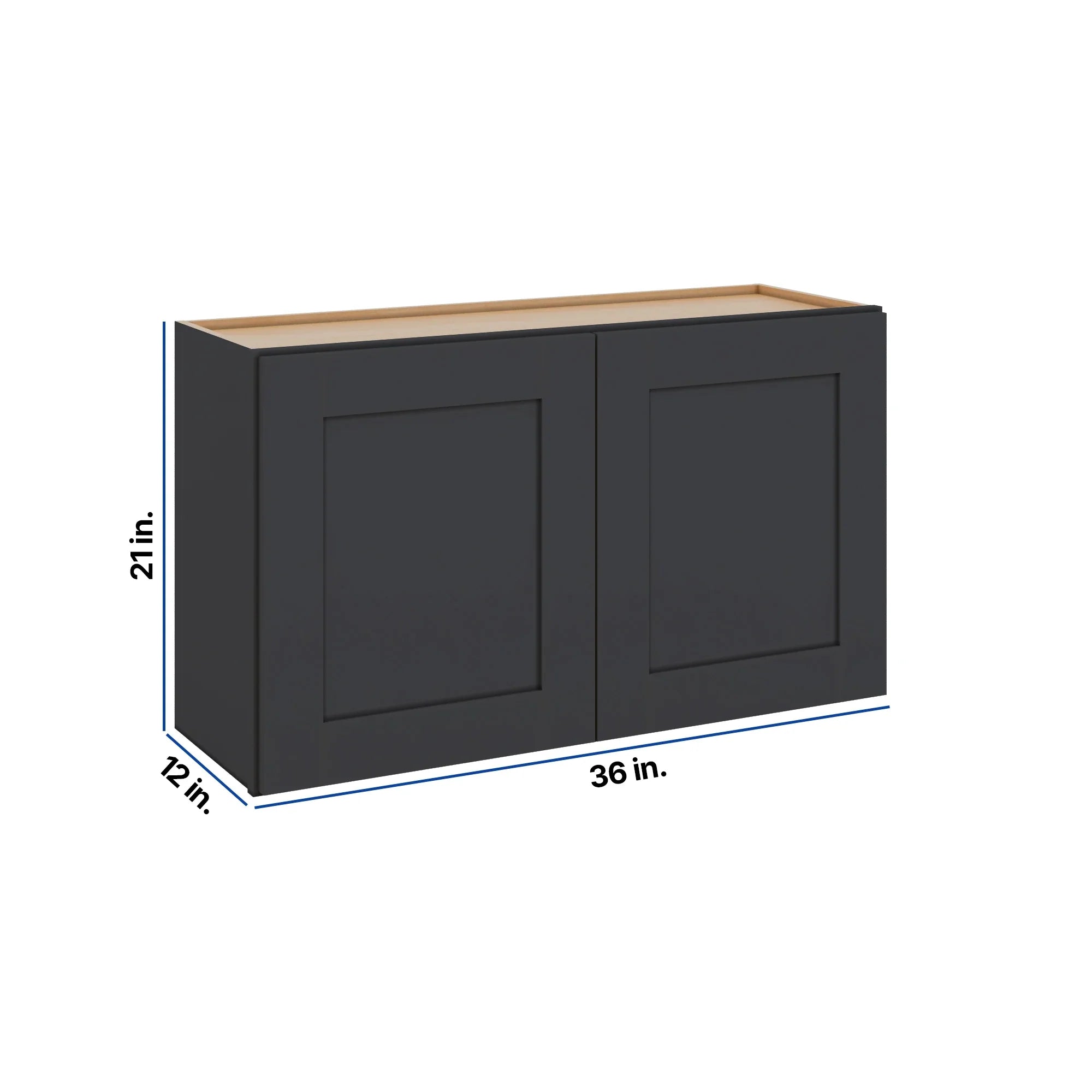 Modernform Cabinet Onyx Black Shaker 36" W X 21" H X 12" D Double Door Wall Cabinet