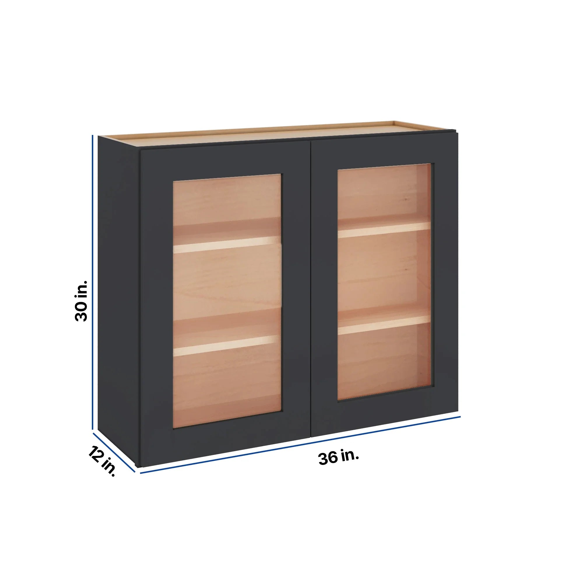 Modernform Cabinet Onyx Black Shaker 36" W X 30" H X 12" D Double Glass Door Wall Cabinet