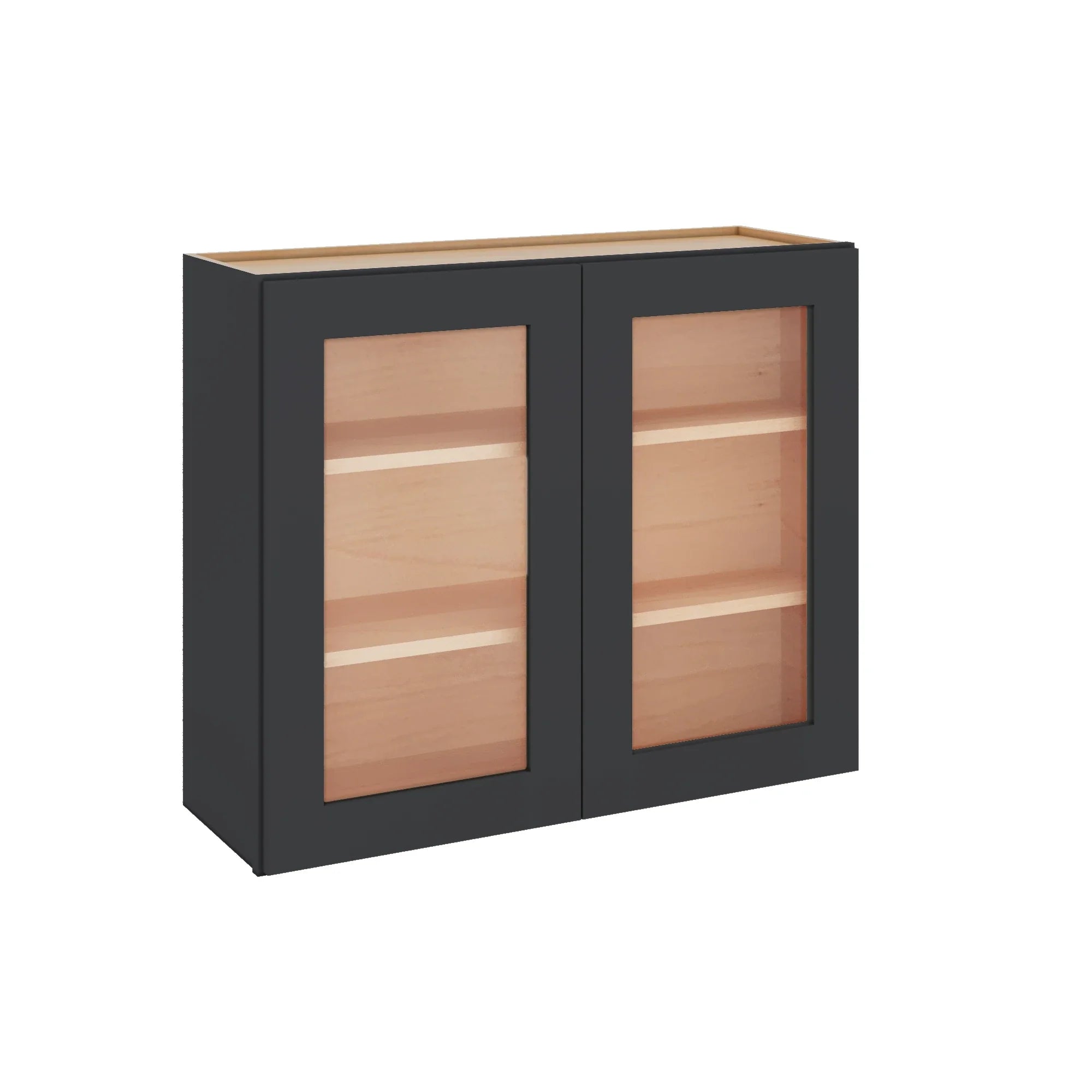 Modernform Cabinet Onyx Black Shaker 36" W X 30" H X 12" D Double Glass Door Wall Cabinet