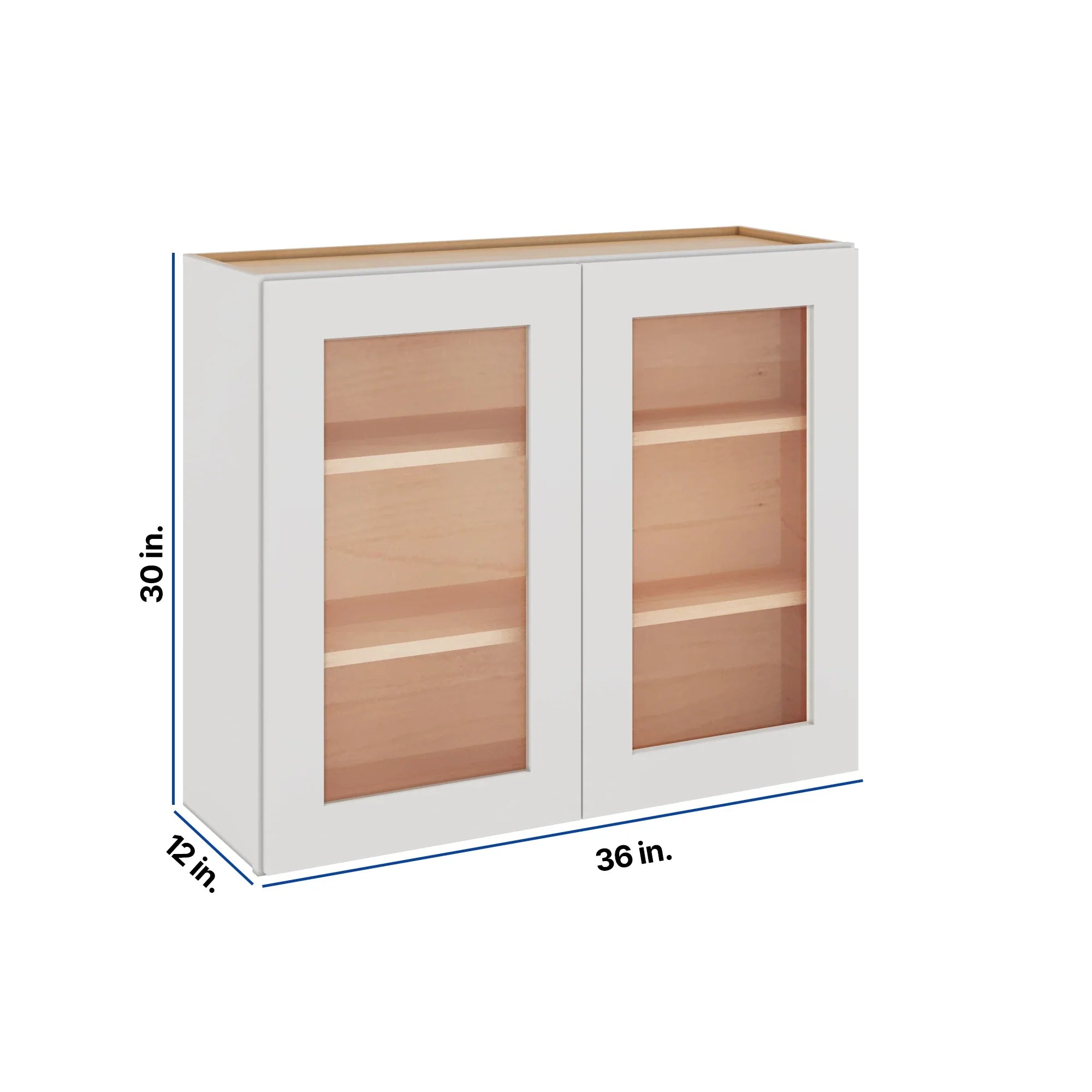 Modernform Cabinet White Shaker 36" W X 30" H X 12" D Double Glass Door Wall Cabinet
