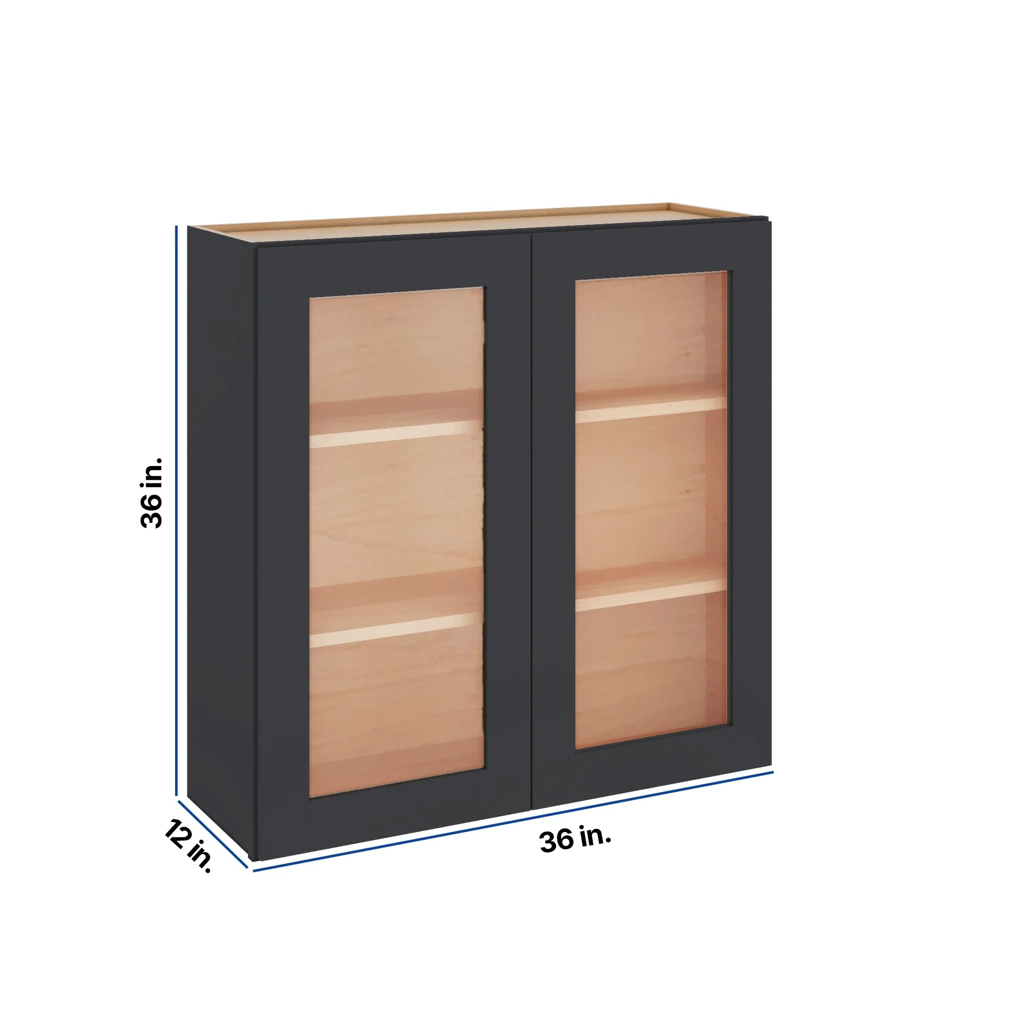 Modernform Cabinet Onyx Black Shaker 36" W X 36" H X 12" D Double Glass Door Wall Cabinet