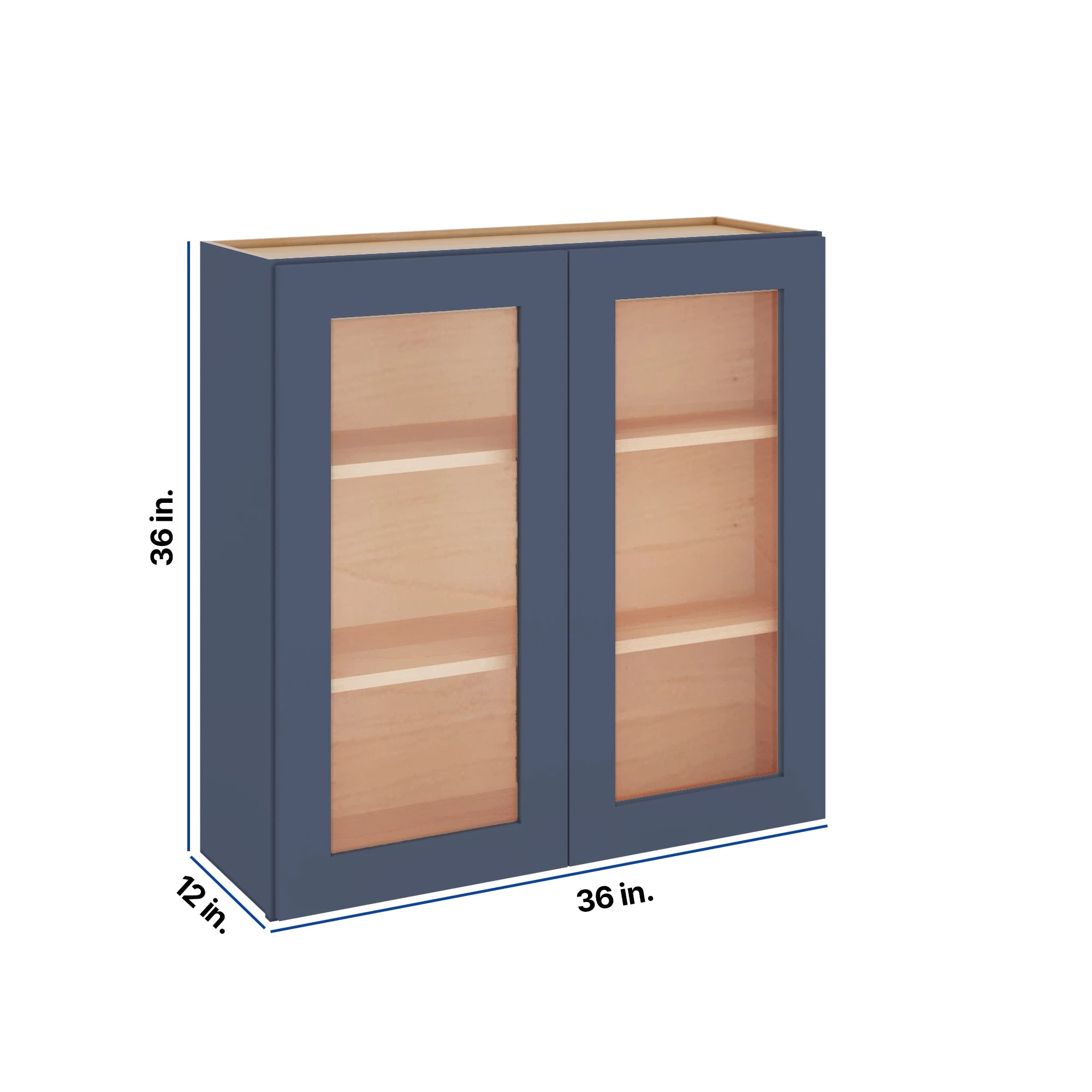 Modernform Cabinet Signature Blue 36" W X 36" H X 12" D Double Glass Door Wall Cabinet