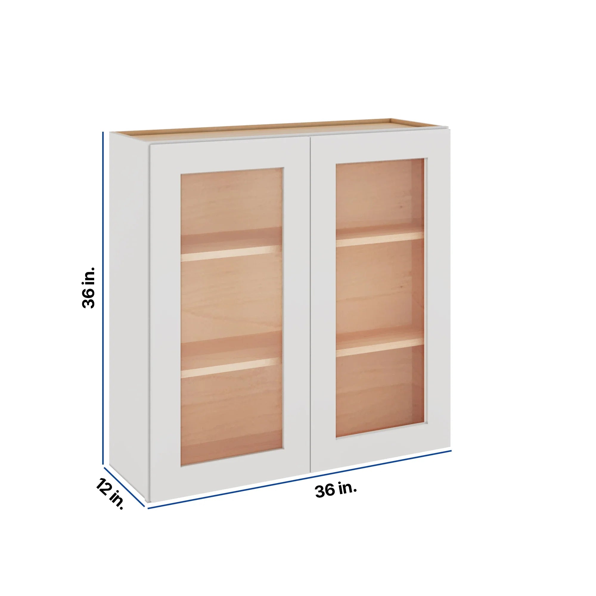 Modernform Cabinet White Shaker 36" W X 36" H X 12" D Double Glass Door Wall Cabinet