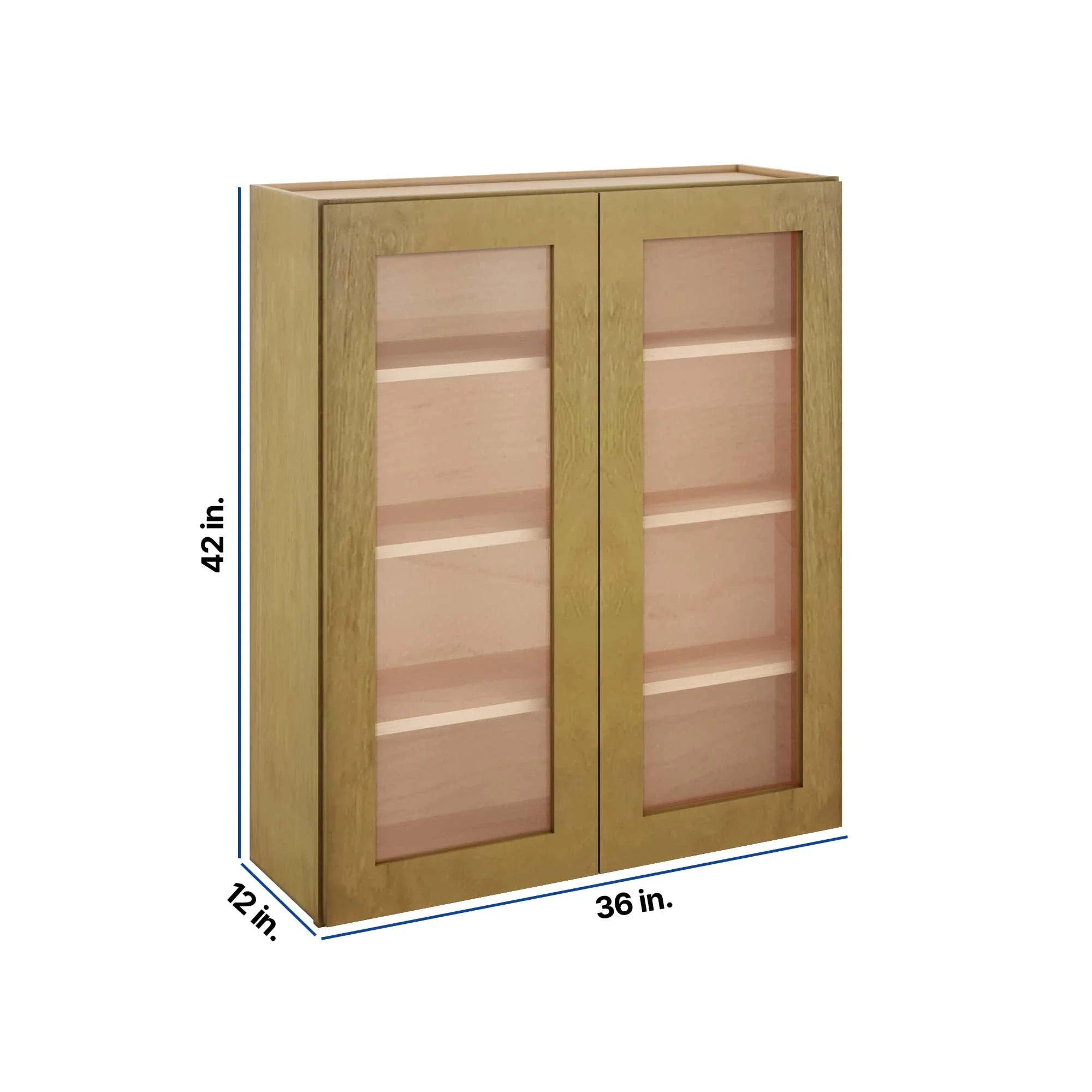 Modernform Cabinet Natural Shaker 36" W X 42" H X 12" D Double Glass Door Wall Cabinet