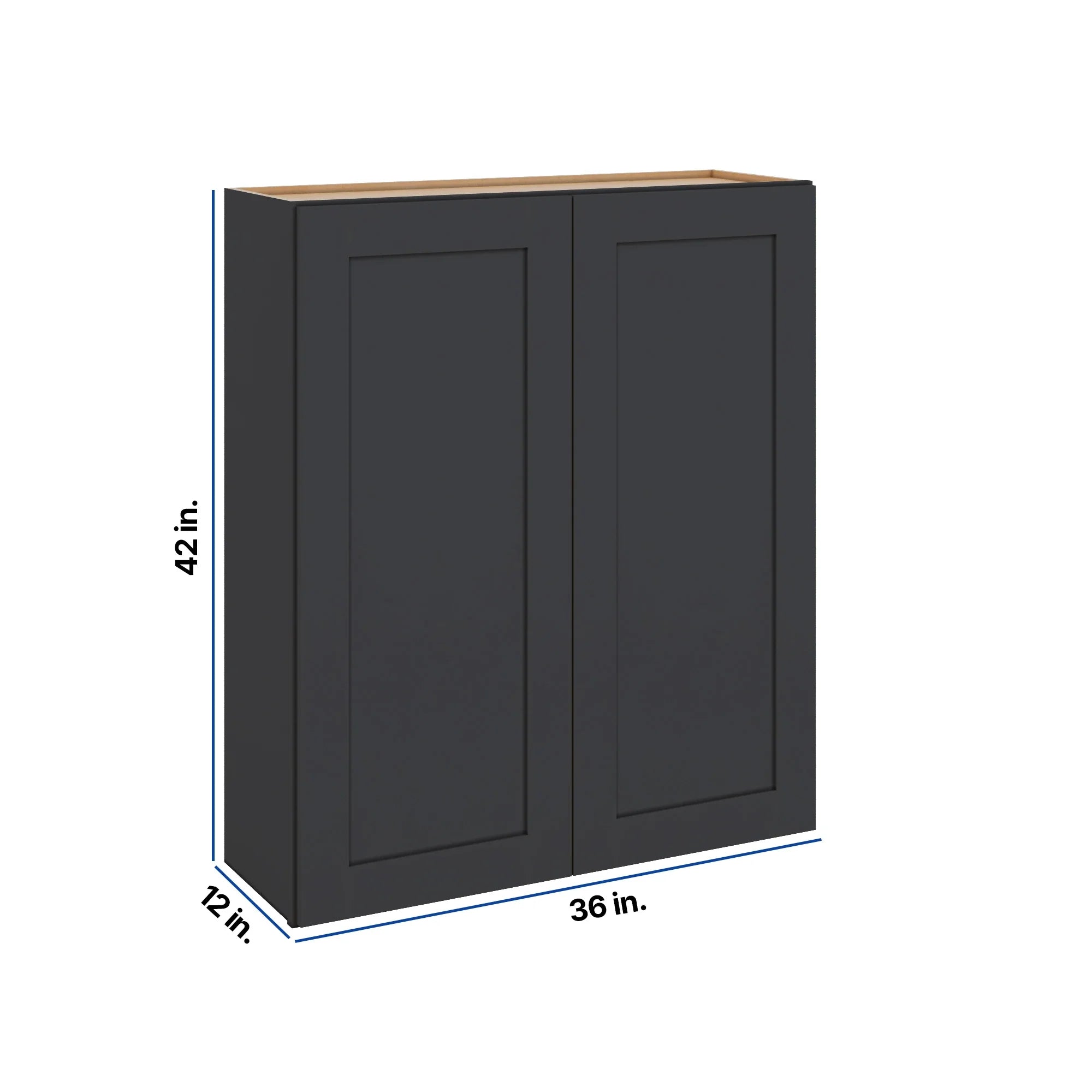 Modernform Cabinet Onyx Black Shaker 36" W X 42" H X 12" D Double Door Wall Cabinet