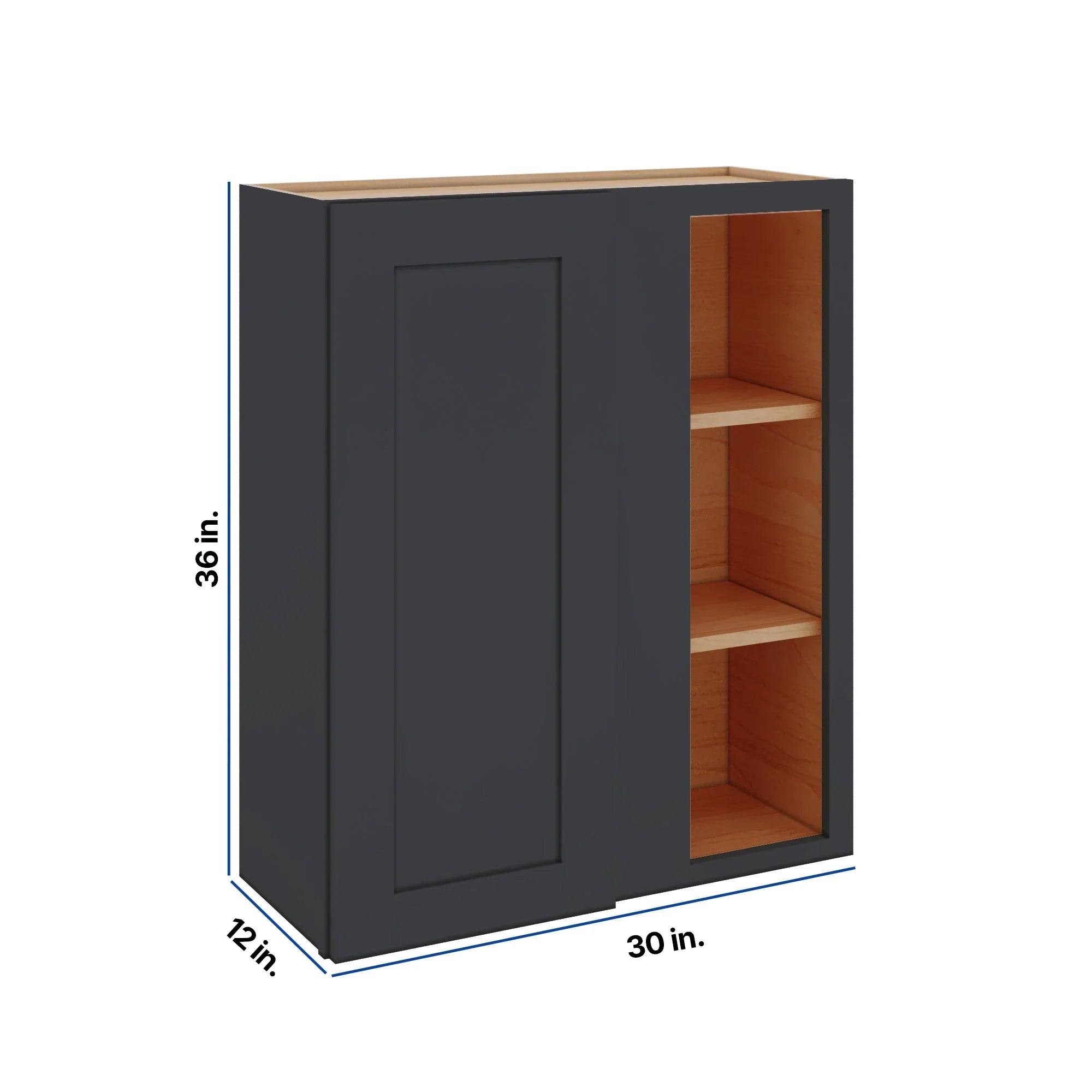 Modernform Cabinet Onyx Black Shaker 30" W X 36" H X 12" D Single Door Blind Corner Wall Cabinet