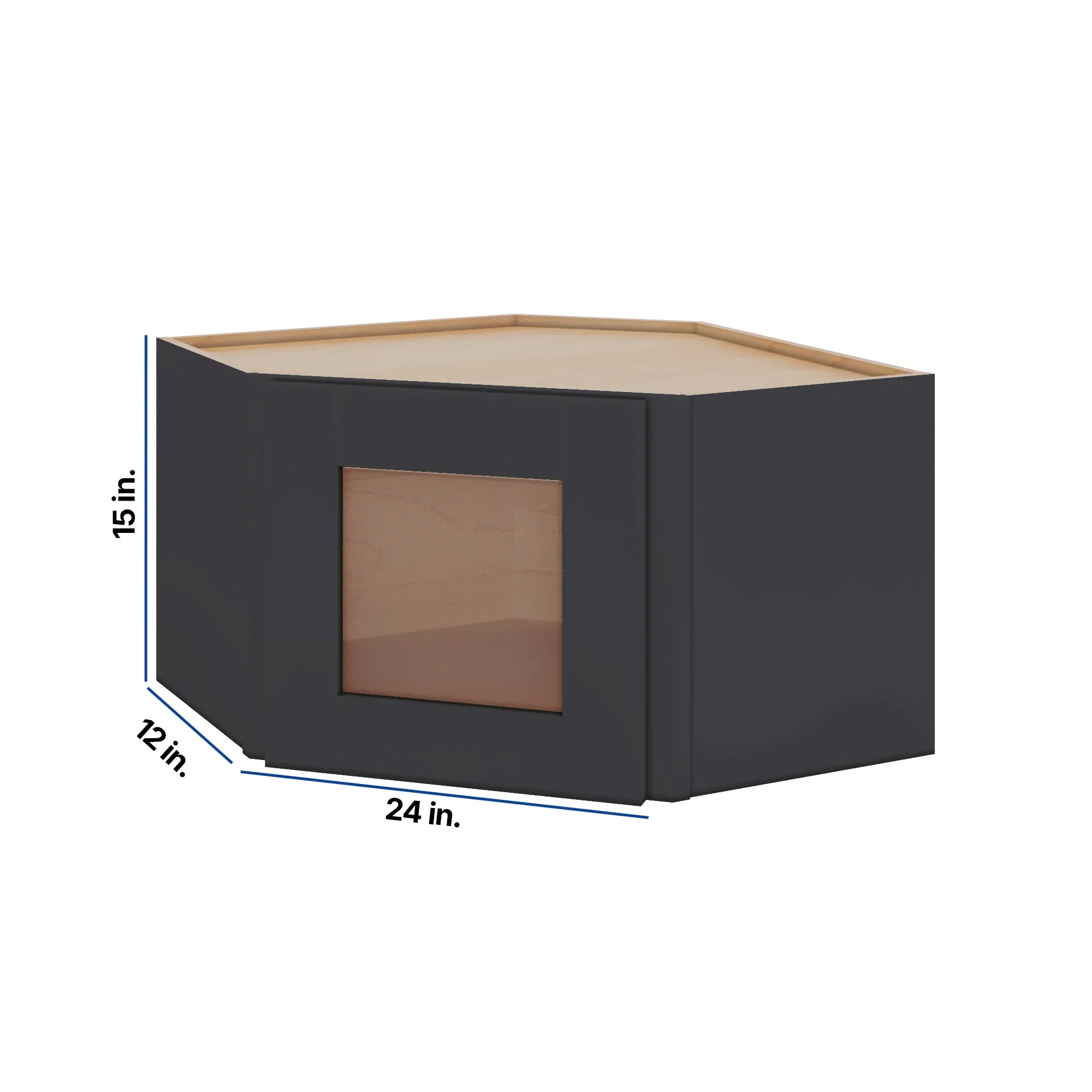 Modernform Cabinet Onyx Black Shaker 24" W X 15" H X 12" D Diagonal Corner Glass Door Wall Cabinet