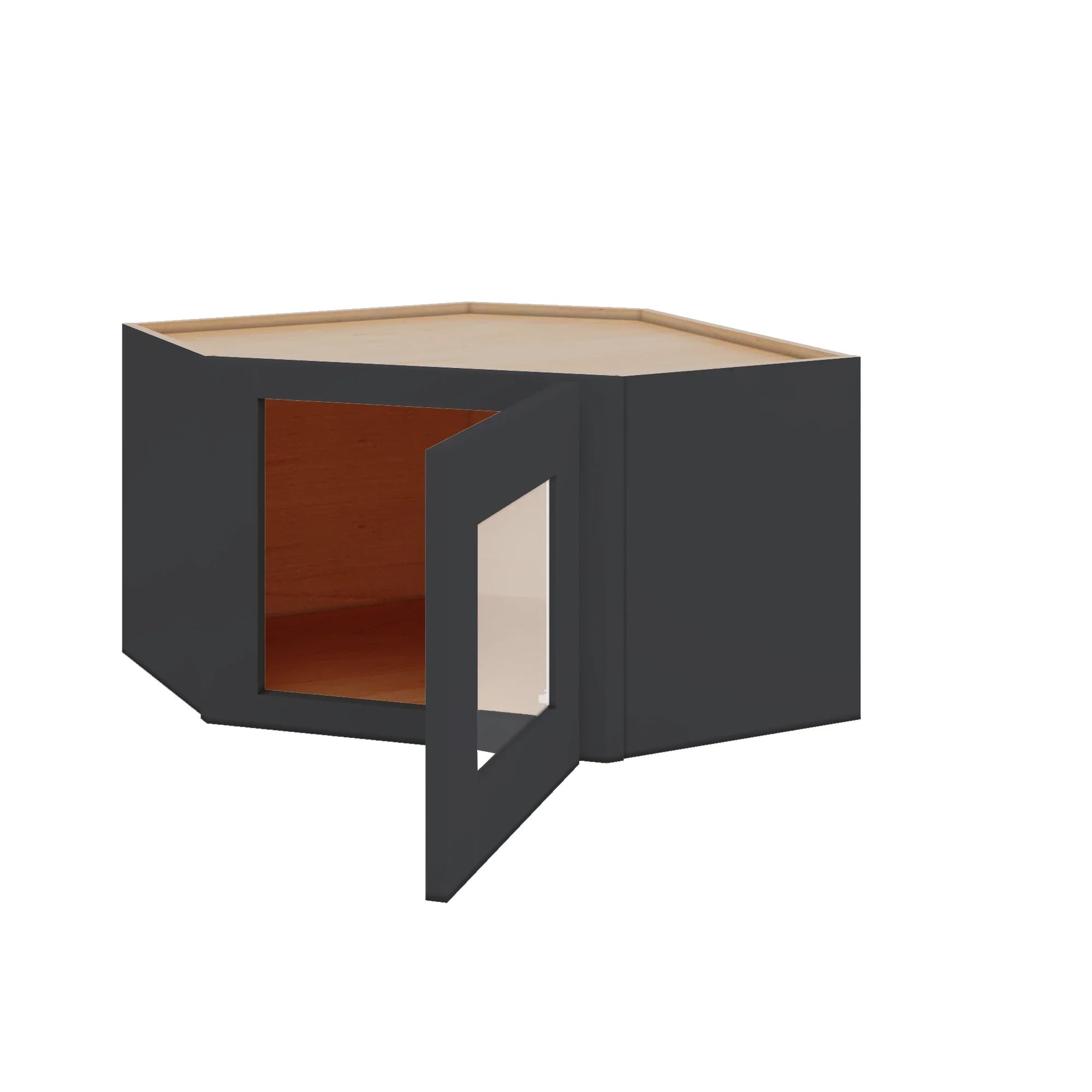 Modernform Cabinet Onyx Black Shaker 24" W X 15" H X 12" D Diagonal Corner Glass Door Wall Cabinet