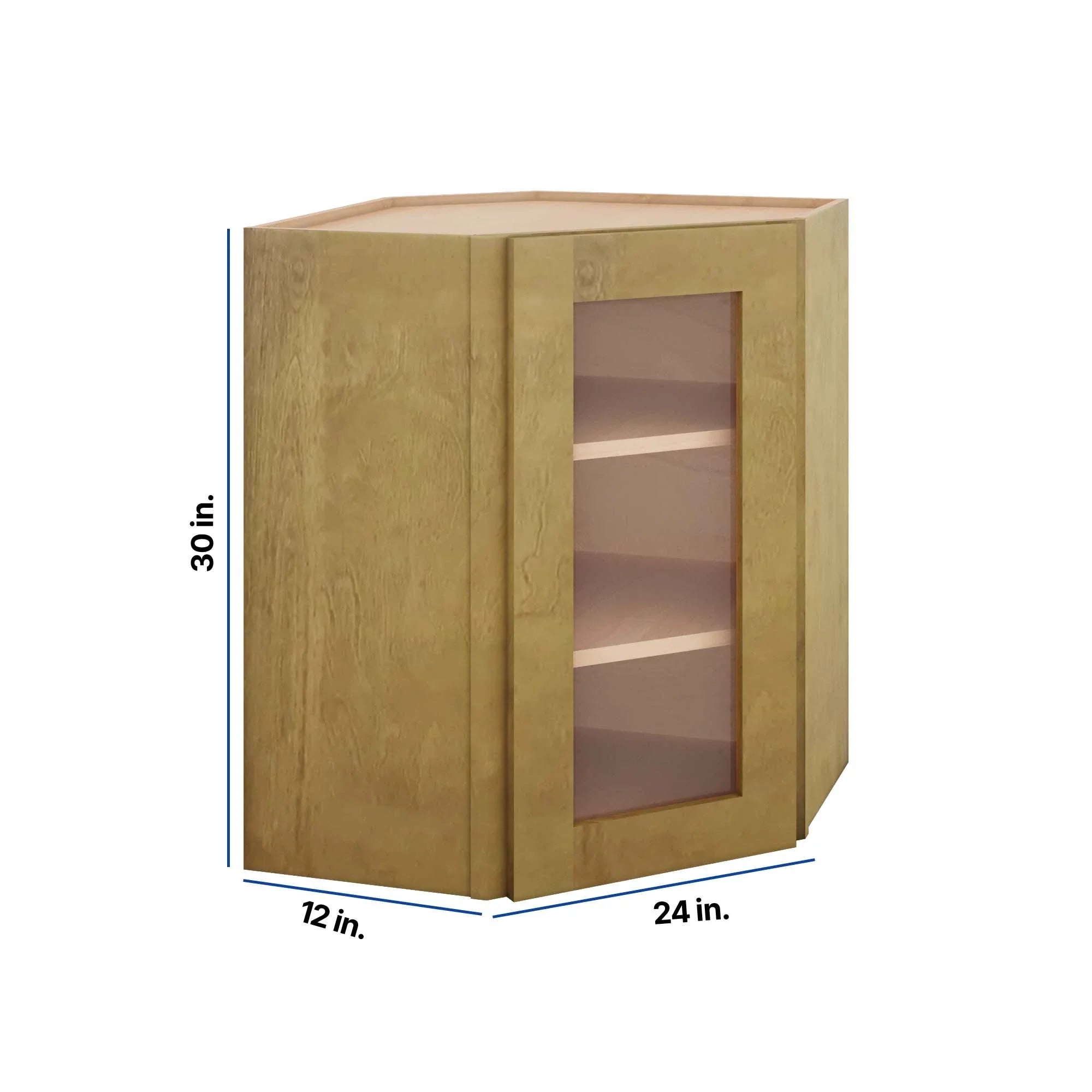 Modernform Cabinet Natural Shaker 24" W X 30" H X 12" D Wall Diagonal Corner Glass Door Cabinet