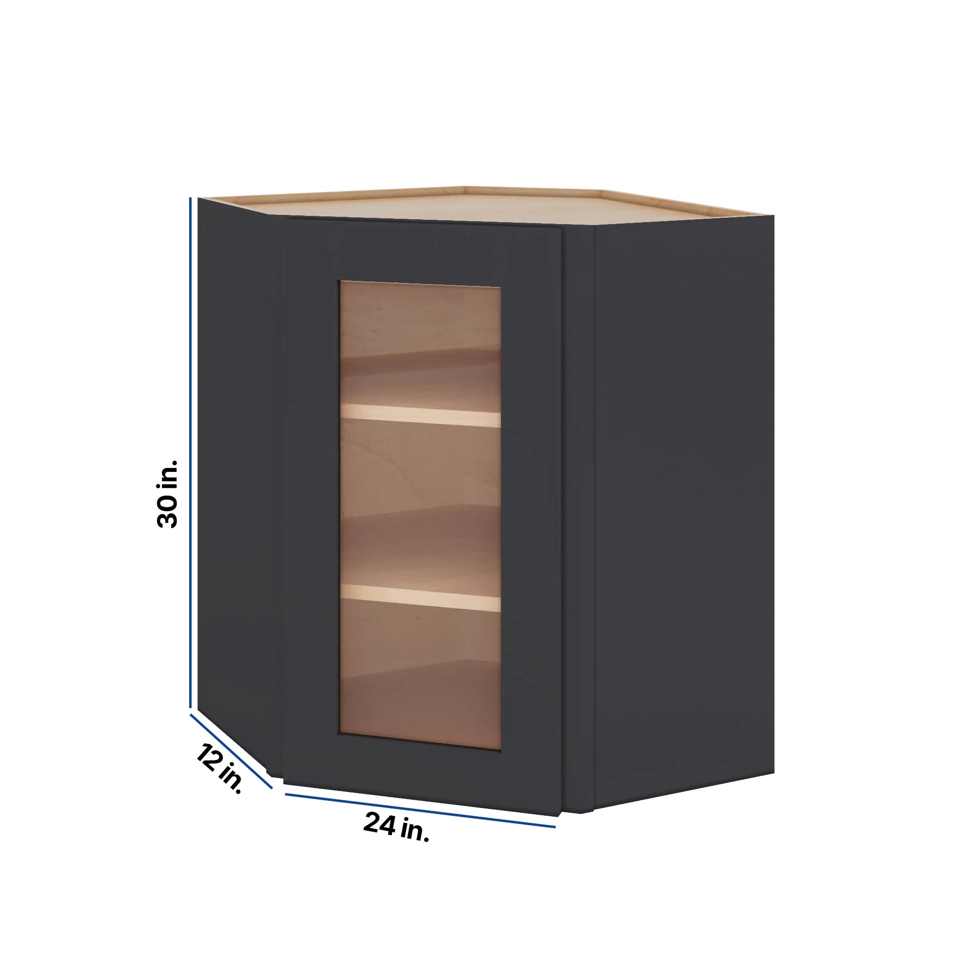 Modernform Cabinet Onyx Black Shaker 24" W X 30" H X 12" D Wall Diagonal Corner Glass Door Cabinet